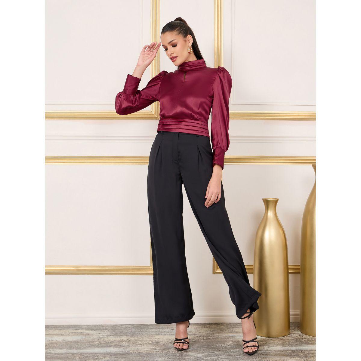 بلوزة ساتان بياقة عالية مع ياقة بشق-women-clothing-shirtsandblouses-blouses-image-2