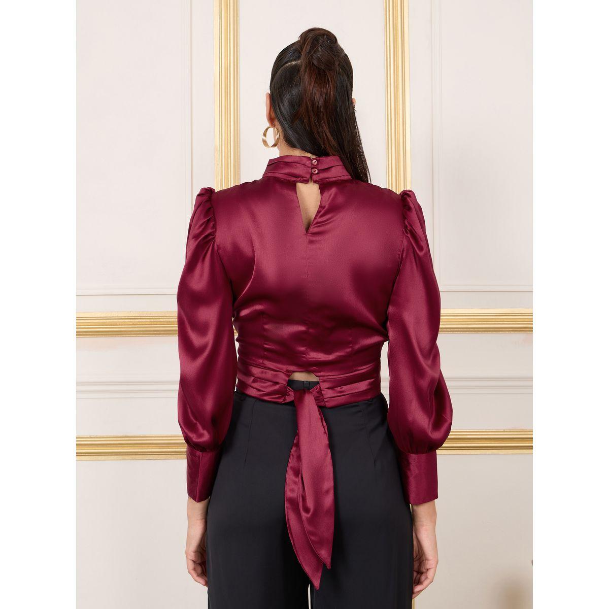 بلوزة ساتان بياقة عالية مع ياقة بشق-women-clothing-shirtsandblouses-blouses-image-4