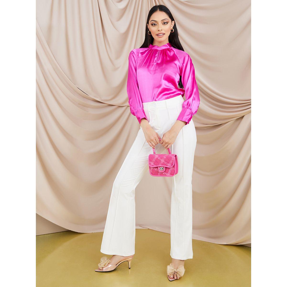 Styli Satin High Neck Gathered Detail Blouse -women-clothing-shirtsandblouses-blouses-image-2