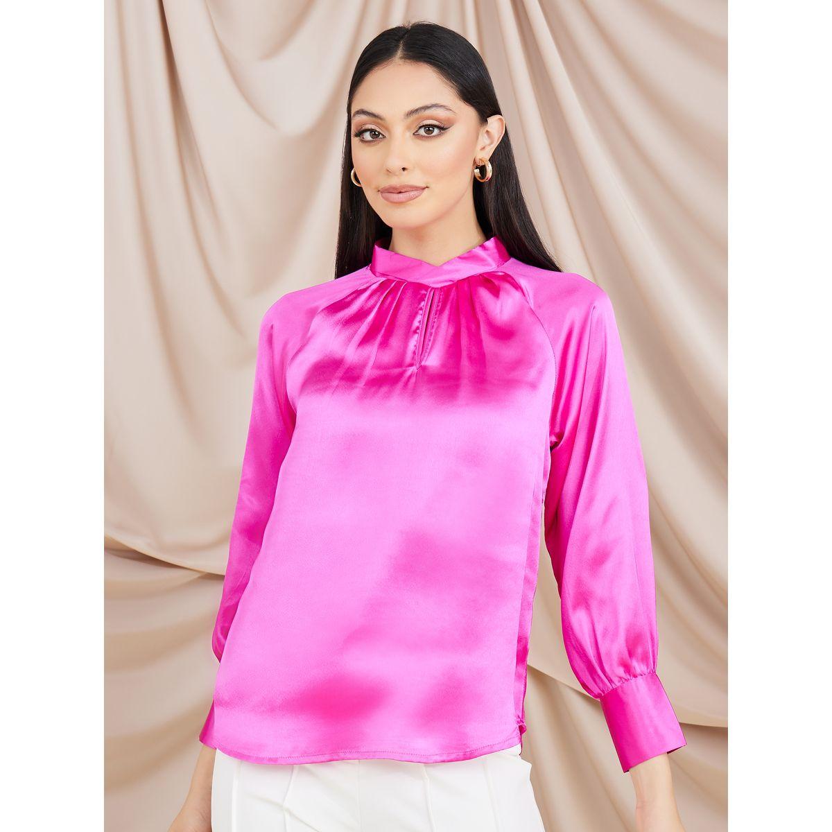 Styli Satin High Neck Gathered Detail Blouse -women-clothing-shirtsandblouses-blouses-image-3