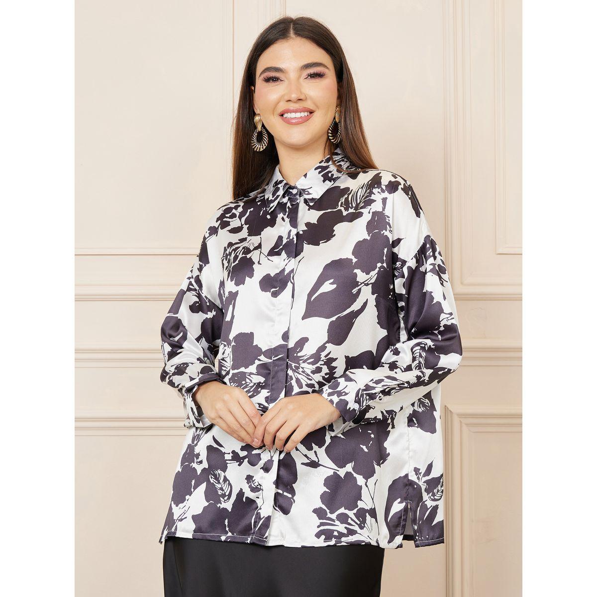 Styli Floral Print Longline T-Shirt-women-clothing-shirtsandblouses-shirts-image-2