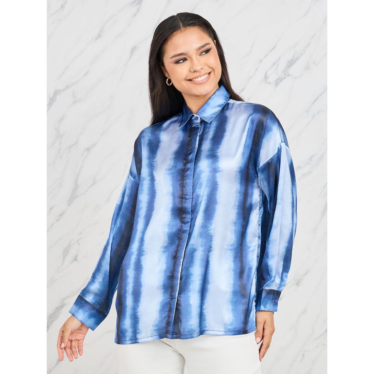 Styli Tie Dye Stripe Print Drop Shoulder Shirt-women-clothing-shirtsandblouses-shirts-image-2