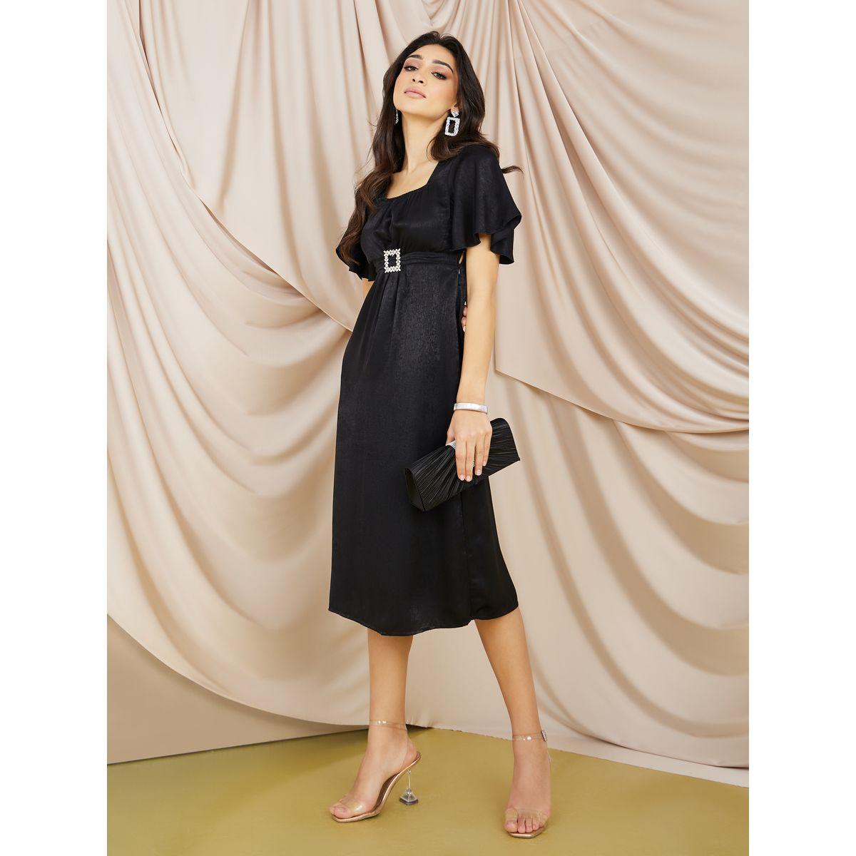 Styli Buckle Embellished A-Line Midi Dress-women-clothing-dresses-image-2