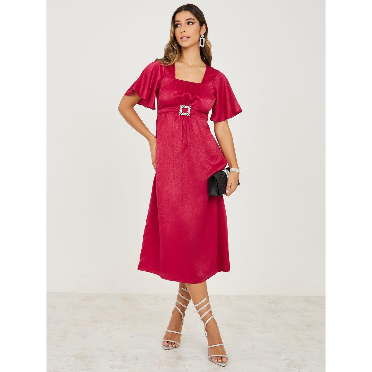 Styli Embellished Buckle A-Line Midi Dress-women-clothing-dresses-image-1