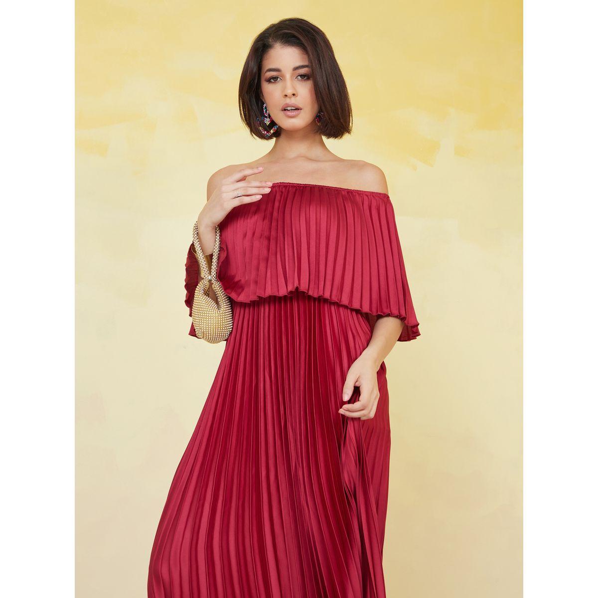 Styli Off Shoulder Pleated A-Line Maxi Dress-women-clothing-dresses-image-2