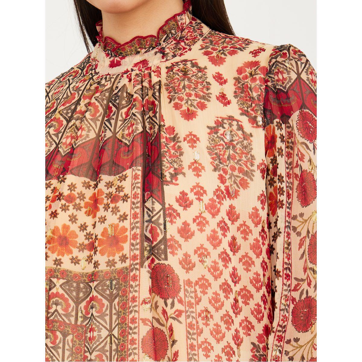 Styli Long Sleeves High Neck Bohemian Print A-Line Midi Dress-women-clothing-dresses-image-3