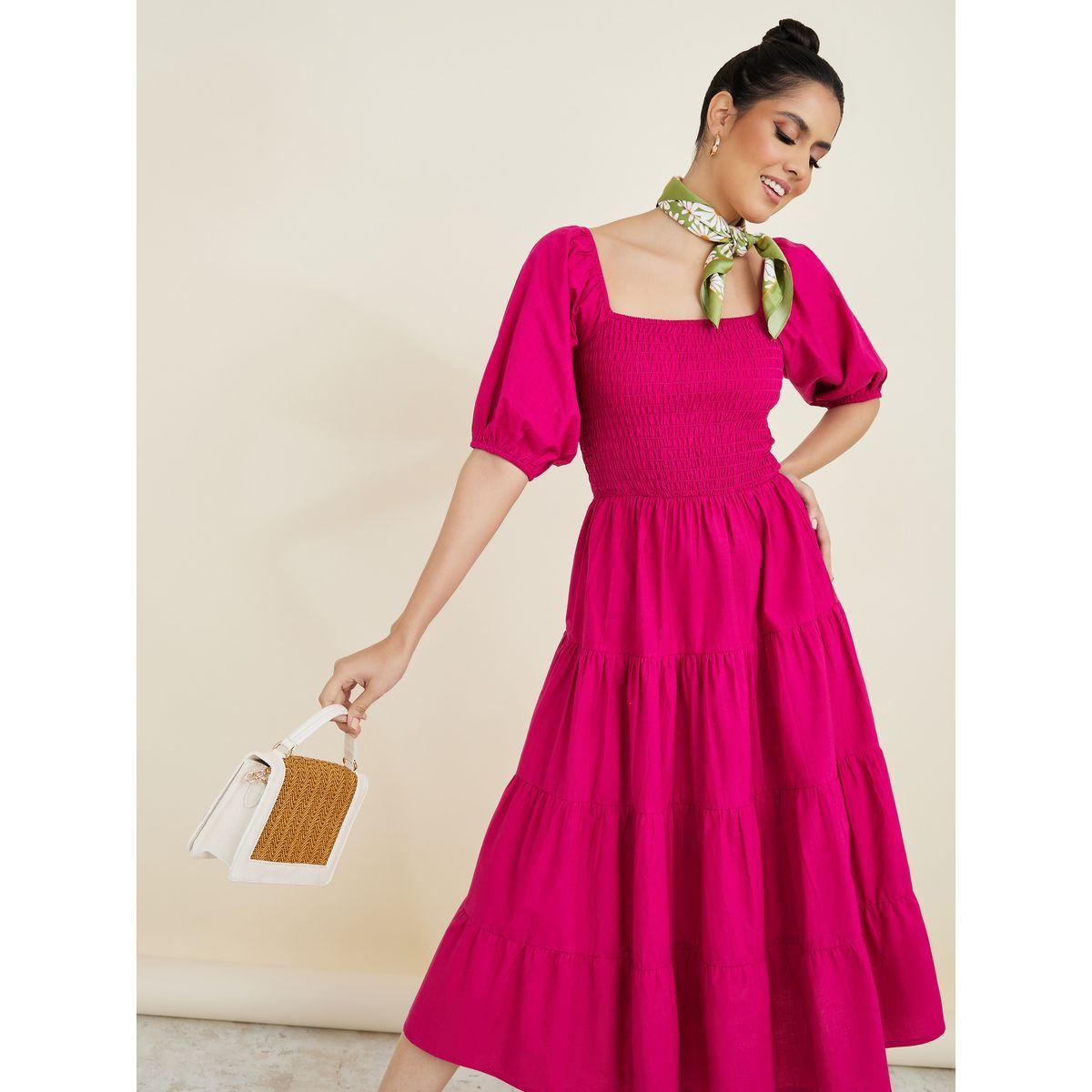 فستان ميدي بكسرات واكمام قصيرة-women-clothing-dresses-image-2