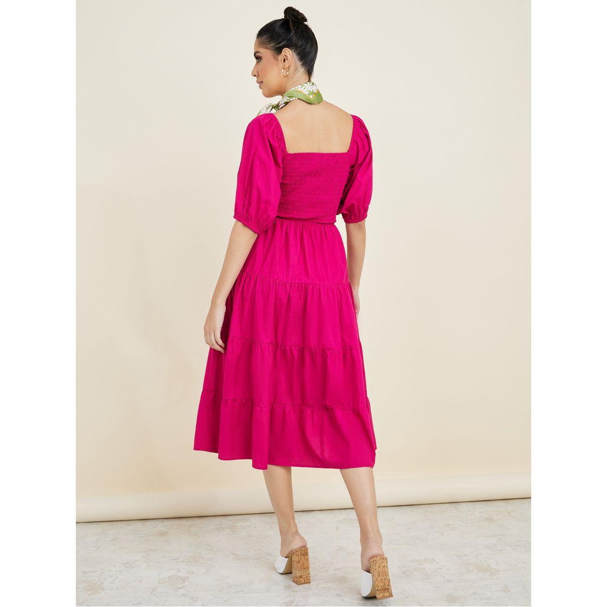 فستان ميدي بكسرات واكمام قصيرة-women-clothing-dresses-image-4