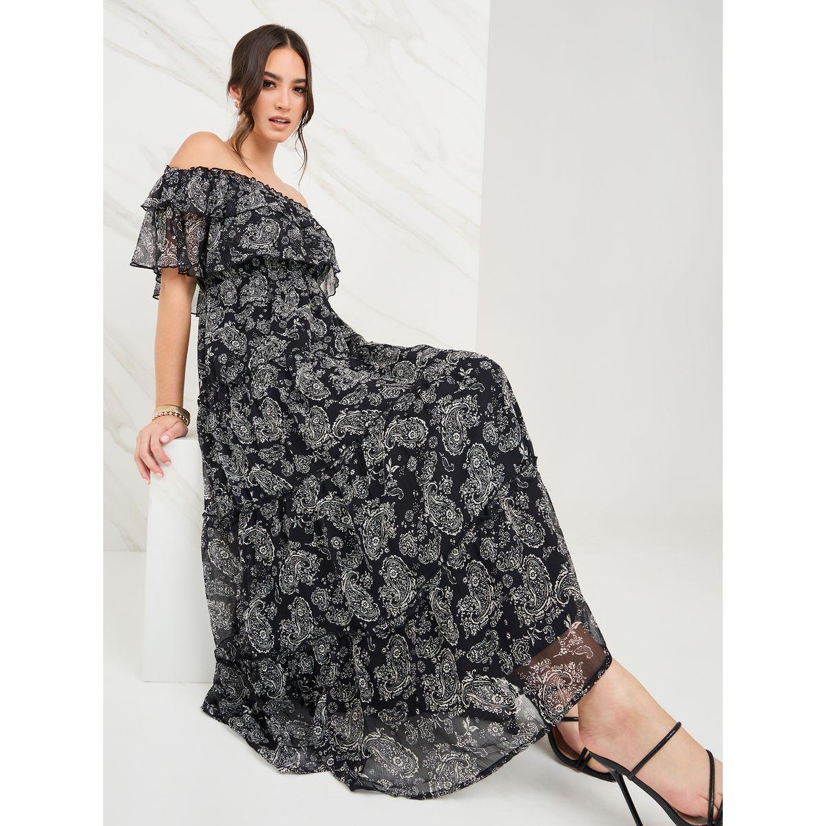 Styli Off Shoulder Paisley Print Tiered Maxi Dress-women-clothing-dresses-image-1