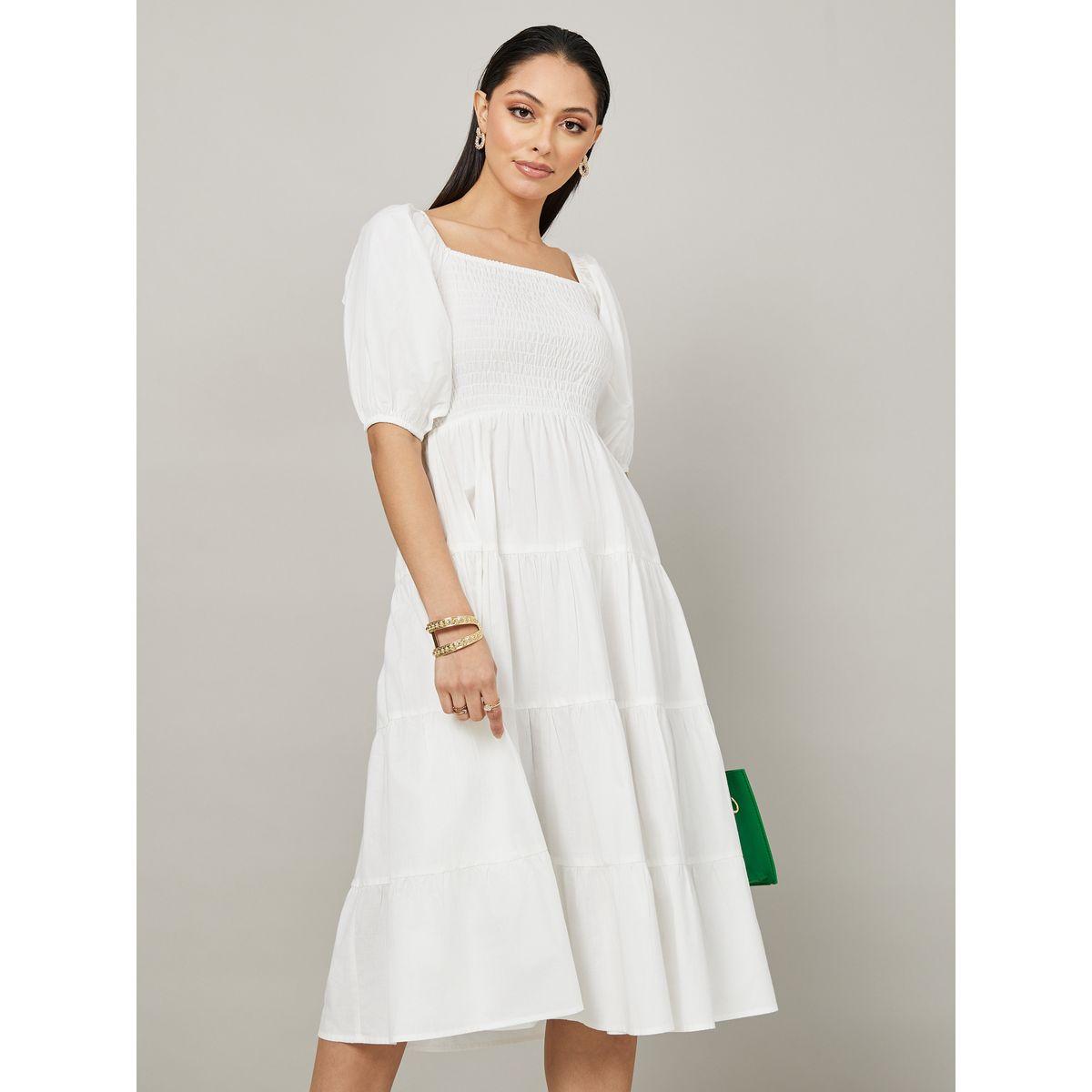 Styli Puff Sleeves Smocked Tiered Midi Dress-women-clothing-dresses-image-1