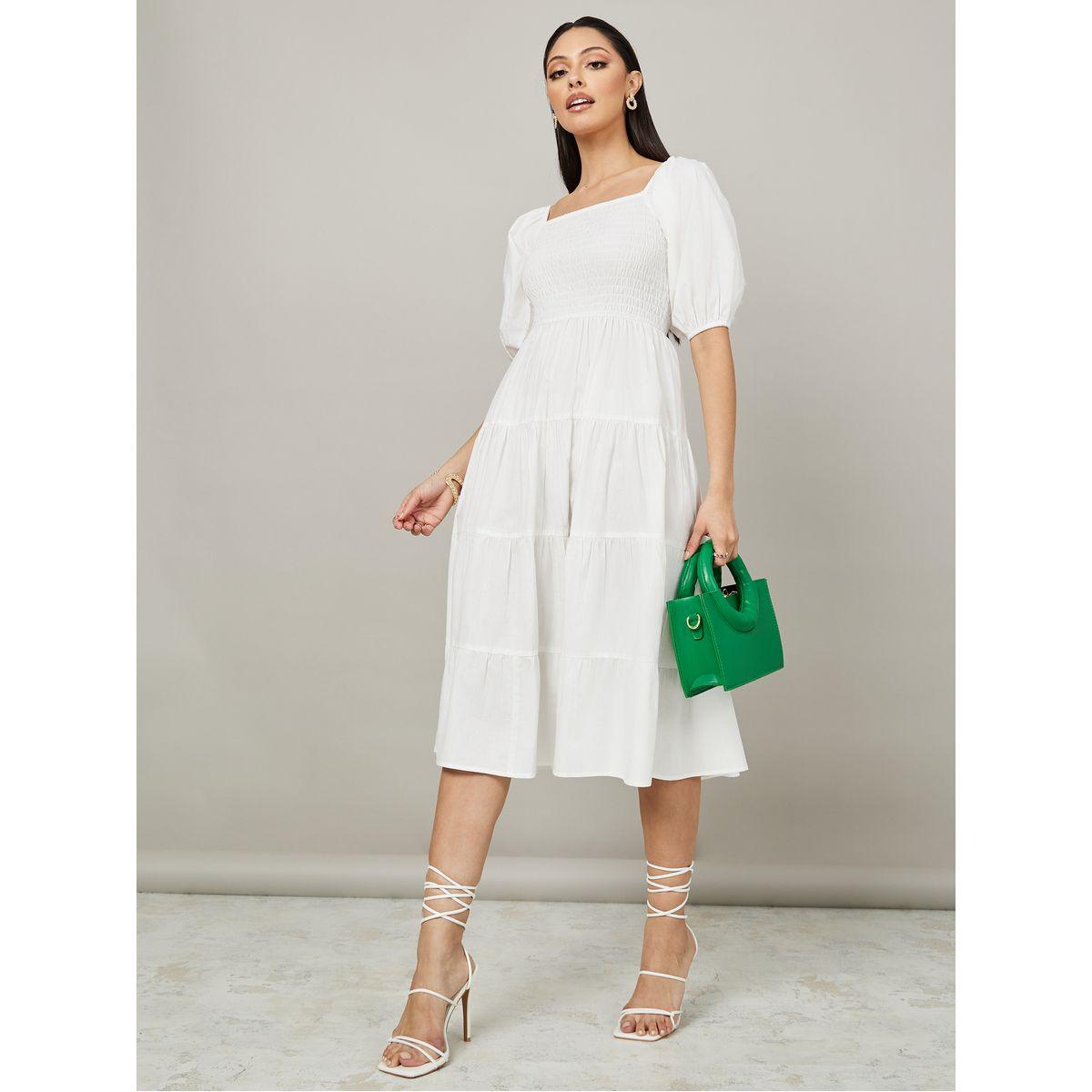 Styli Puff Sleeves Smocked Tiered Midi Dress-women-clothing-dresses-image-2