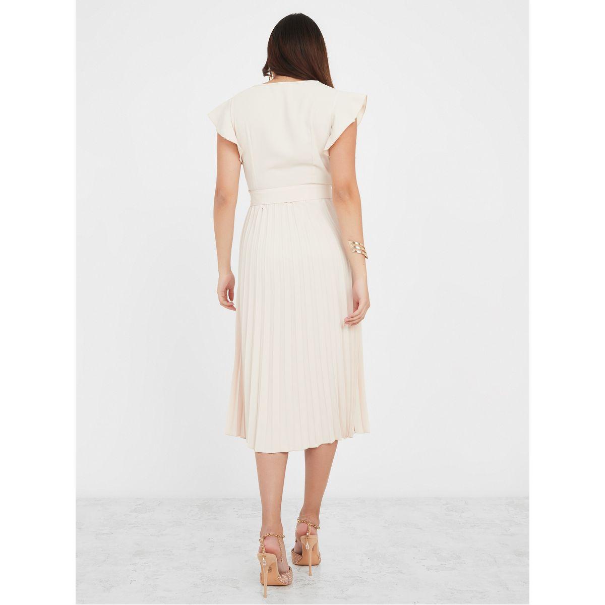 Styli Frill Sleeves Pleated Midi Dress with Belt-women-clothing-dresses-image-4