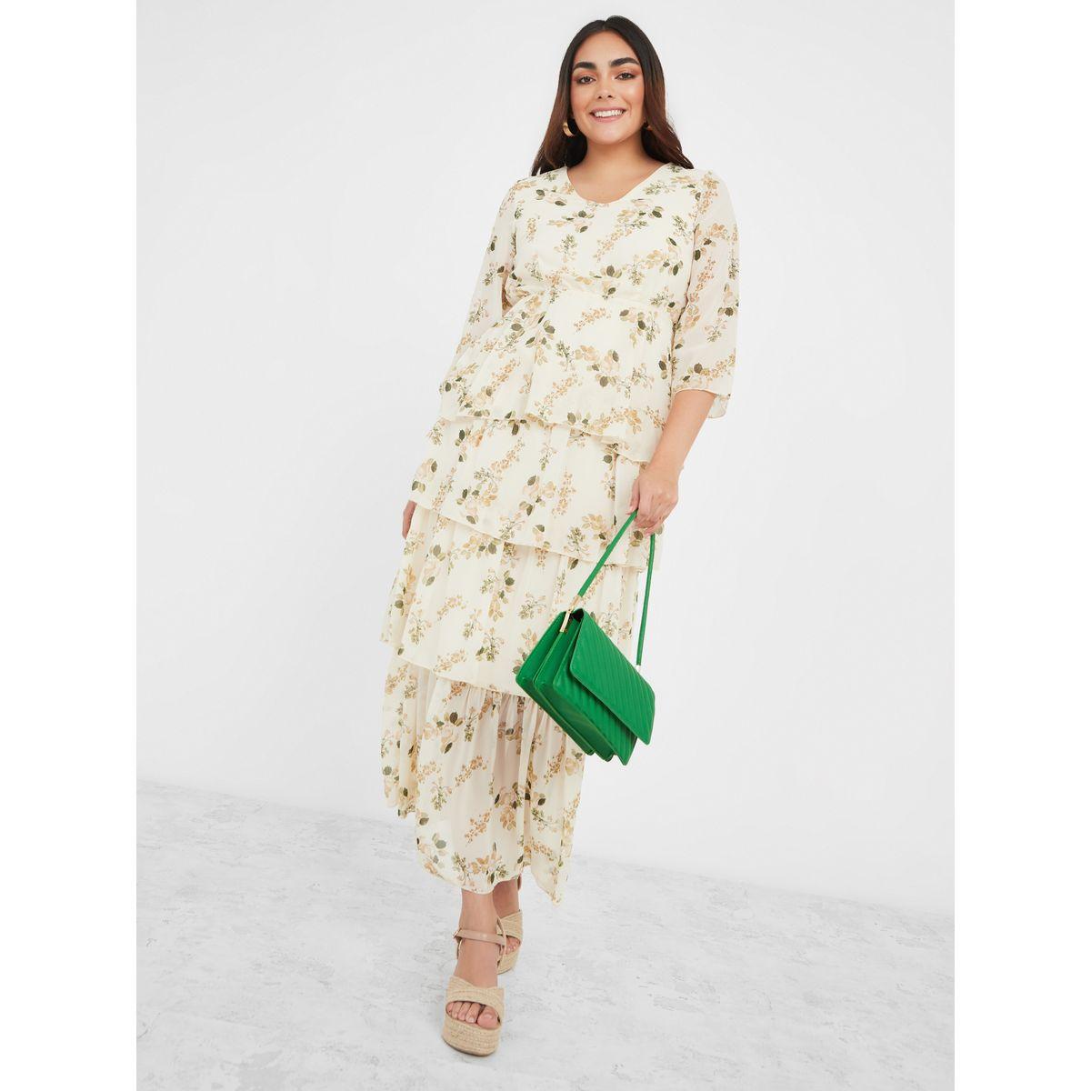 فستان طويل مطبع بزهور وكسرات-women-clothing-dresses-image-1