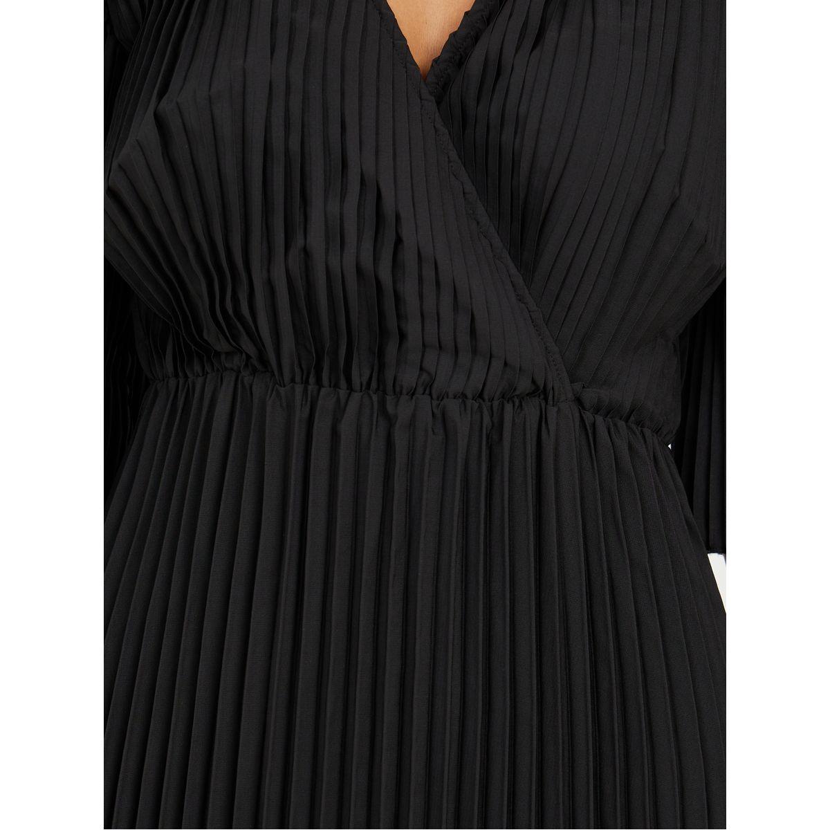 Styli Pleated V Neck A-Line Midi Dress-women-clothing-dresses-image-3
