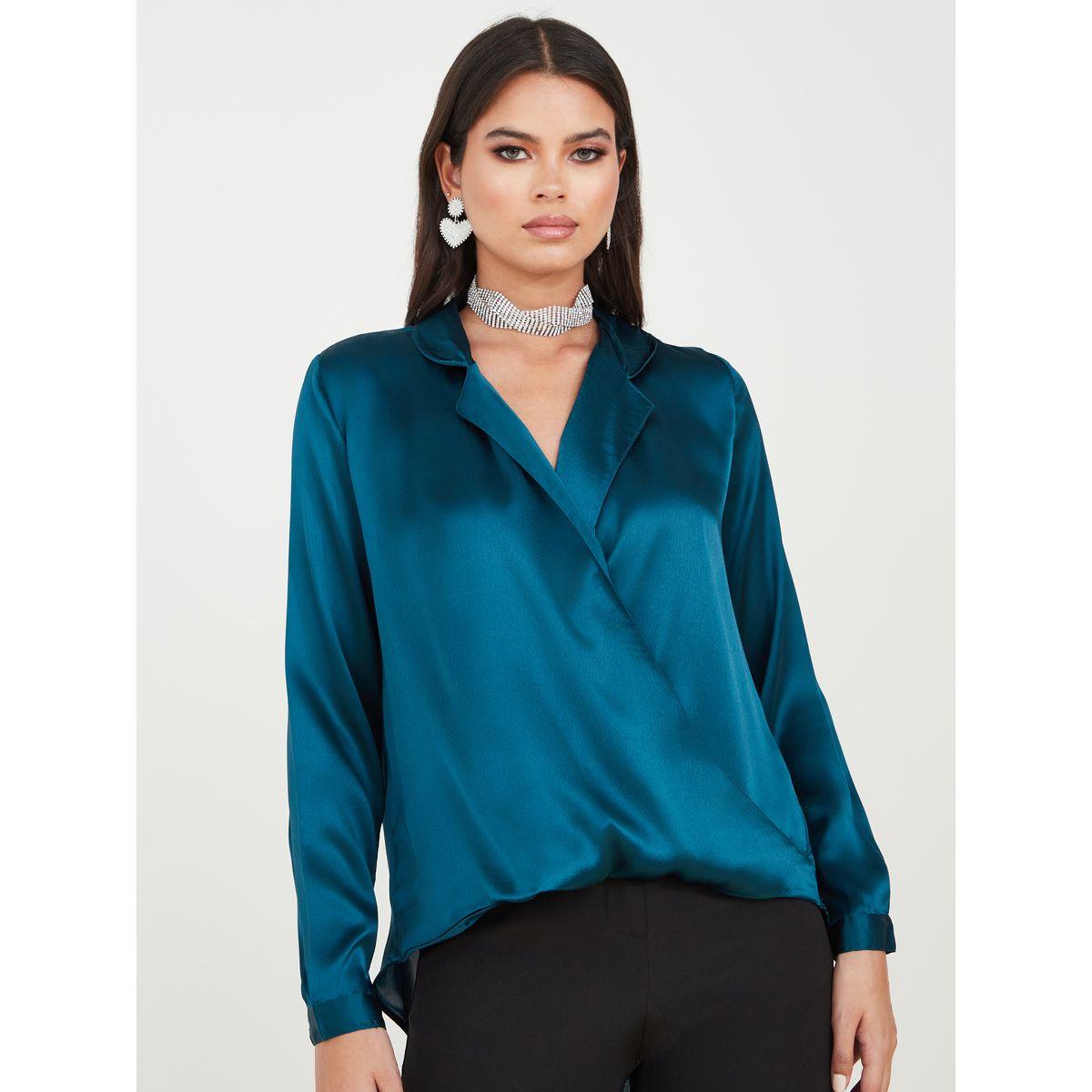 Styli Satin Notch Collar High Low Hem Top-women-clothing-shirtsandblouses-blouses-image-1