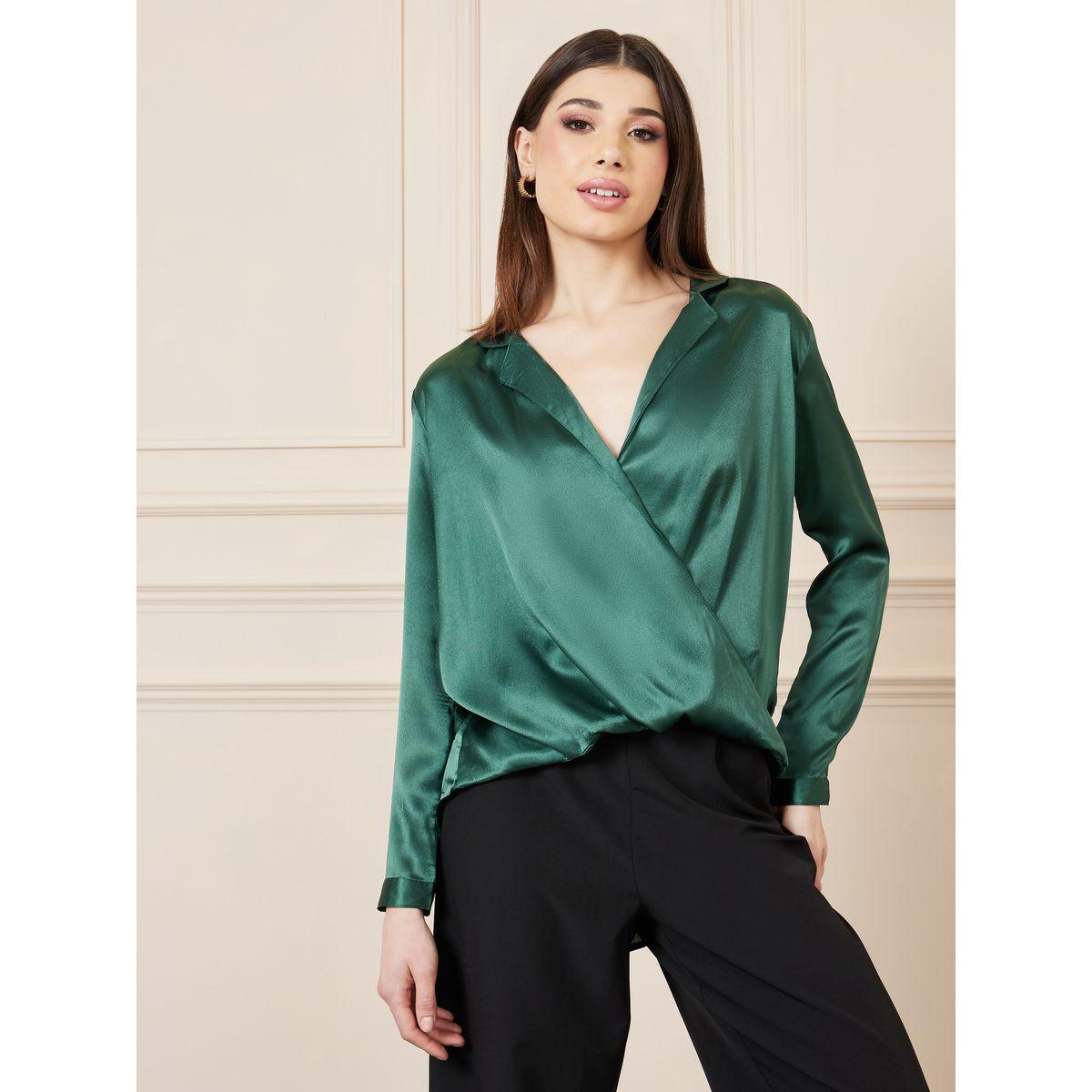 Styli Satin Notch Collar High Low Hem Top-women-clothing-shirtsandblouses-blouses-image-1