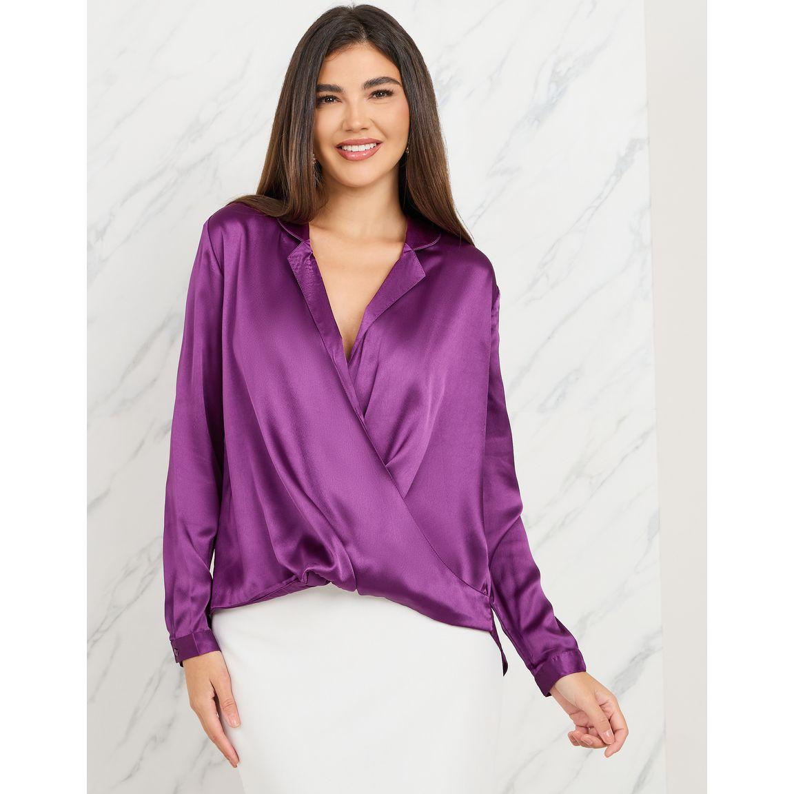 Styli Satin Notch Collar High Low Hem Top-women-clothing-shirtsandblouses-blouses-image-1