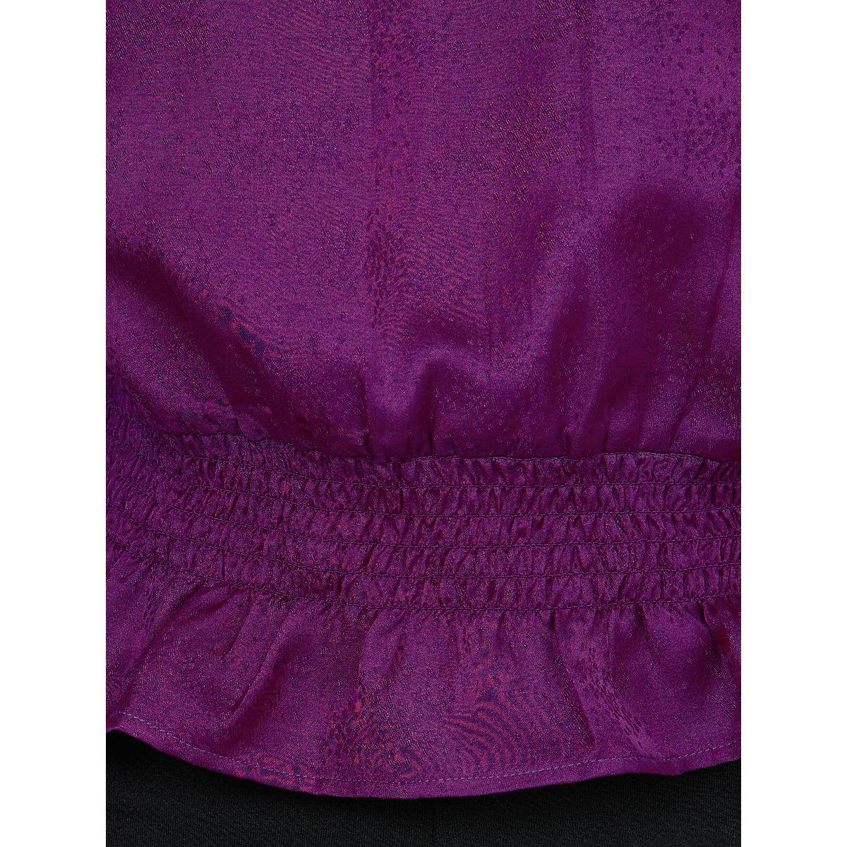 Styli Jacquard High Neck Ruched Waistline Top-women-clothing-shirtsandblouses-blouses-image-3
