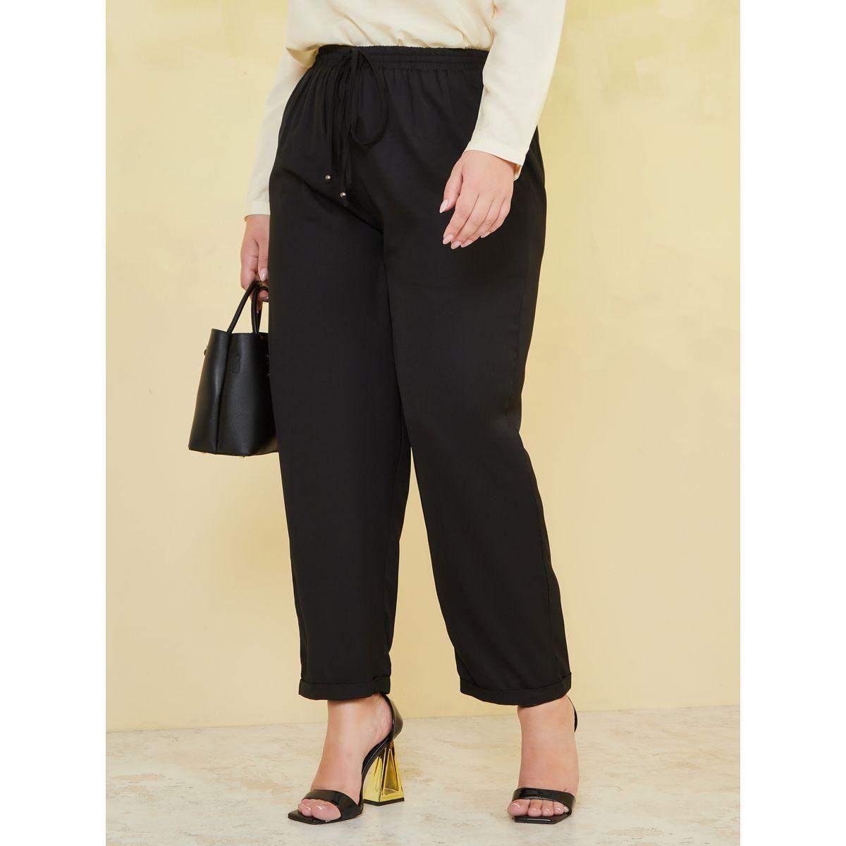 Styli Plus High Rise Drawstring Waistband Woven Jogger  -women-clothing-bottoms-joggers-image-1