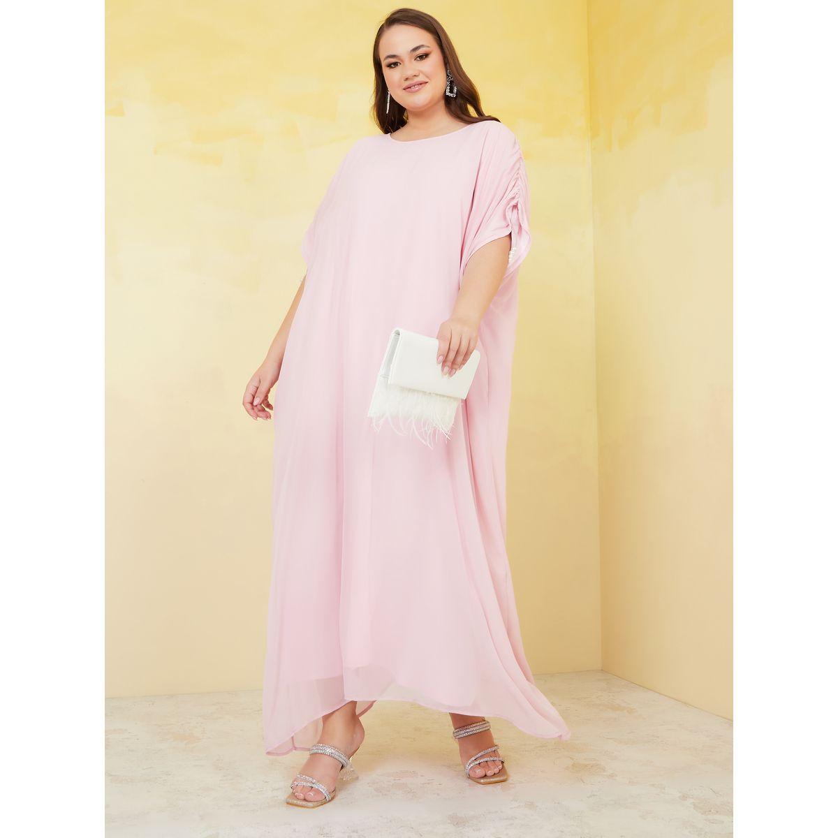 Styli Plus Ruched Sleeve Kaftan Maxi Dress-women-clothing-dresses-image-1