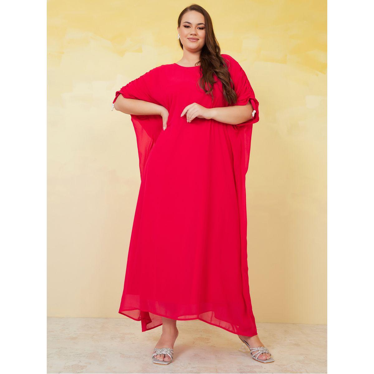 فستان طويل بأكمام مزمومة-women-clothing-dresses-image-1