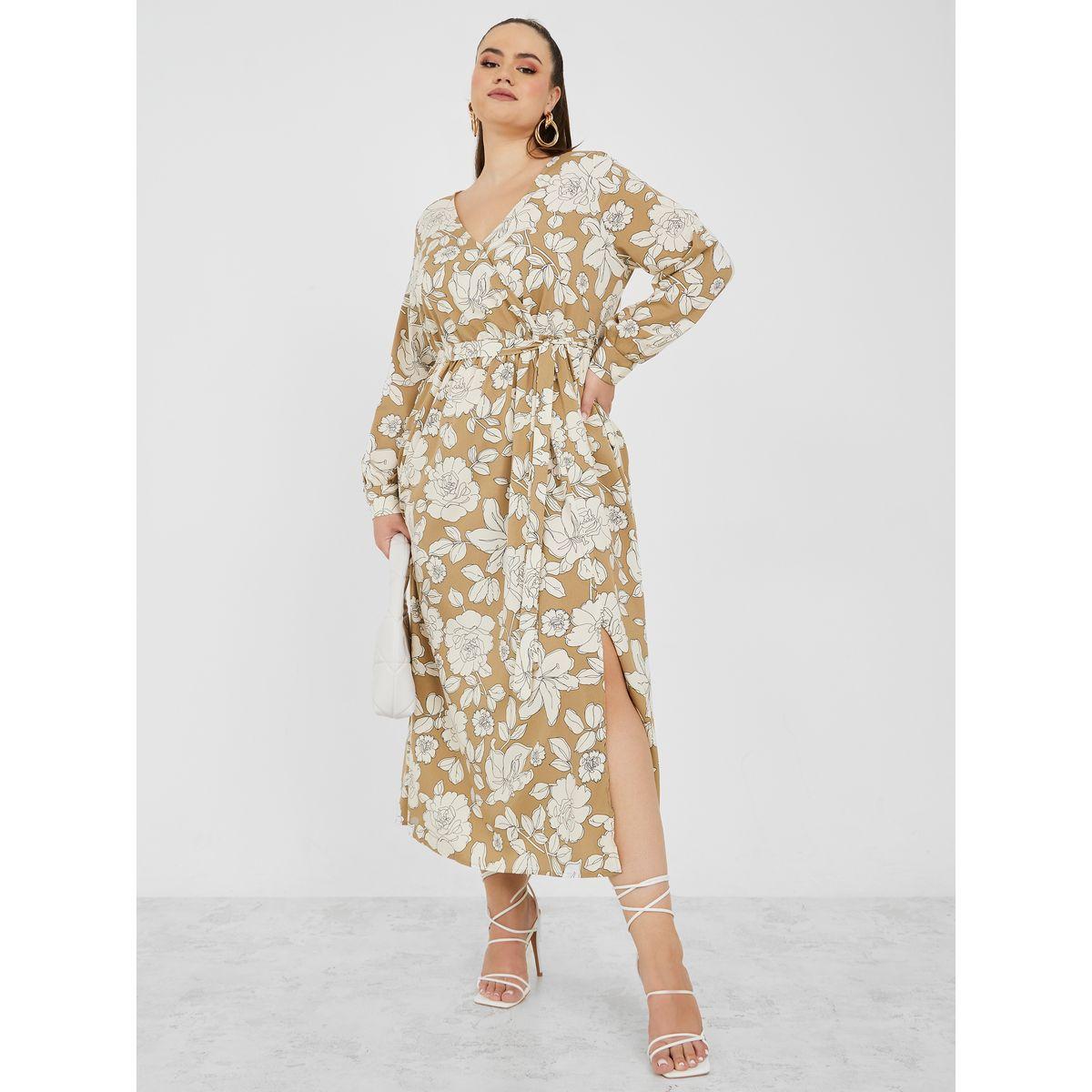 Styli Plus Long Sleeves Floral Print A-Line Maxi Dress-women-clothing-dresses-image-1