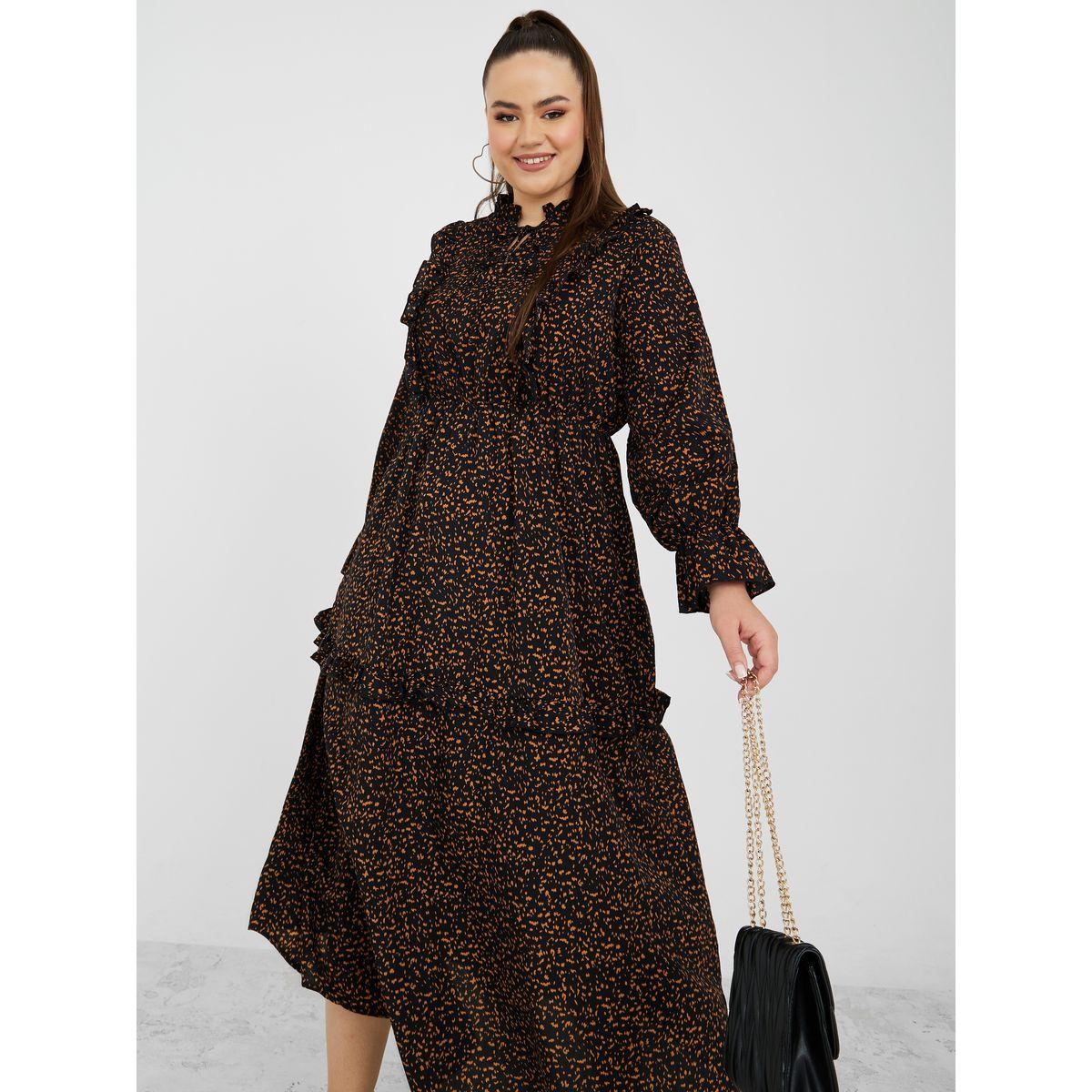Styli Plus Long Sleeves Ditsy Print A-Line Maxi Dress-women-clothing-dresses-image-1