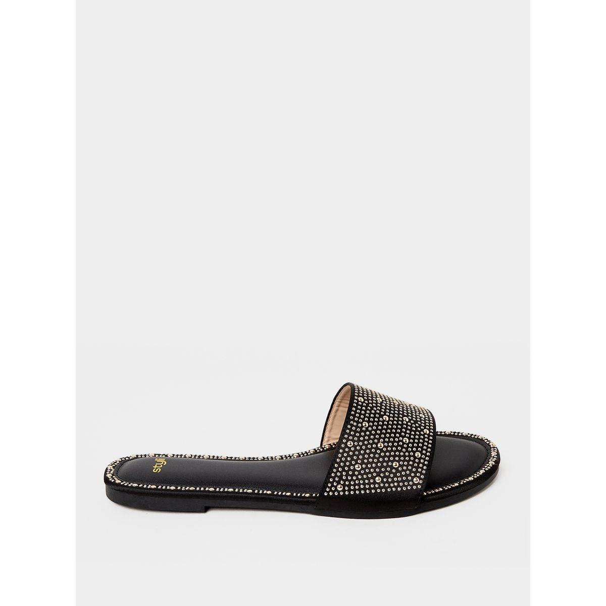 Styli Embellished Wide Strap Flat Sandals-women-shoes-sandals-flats-image-1