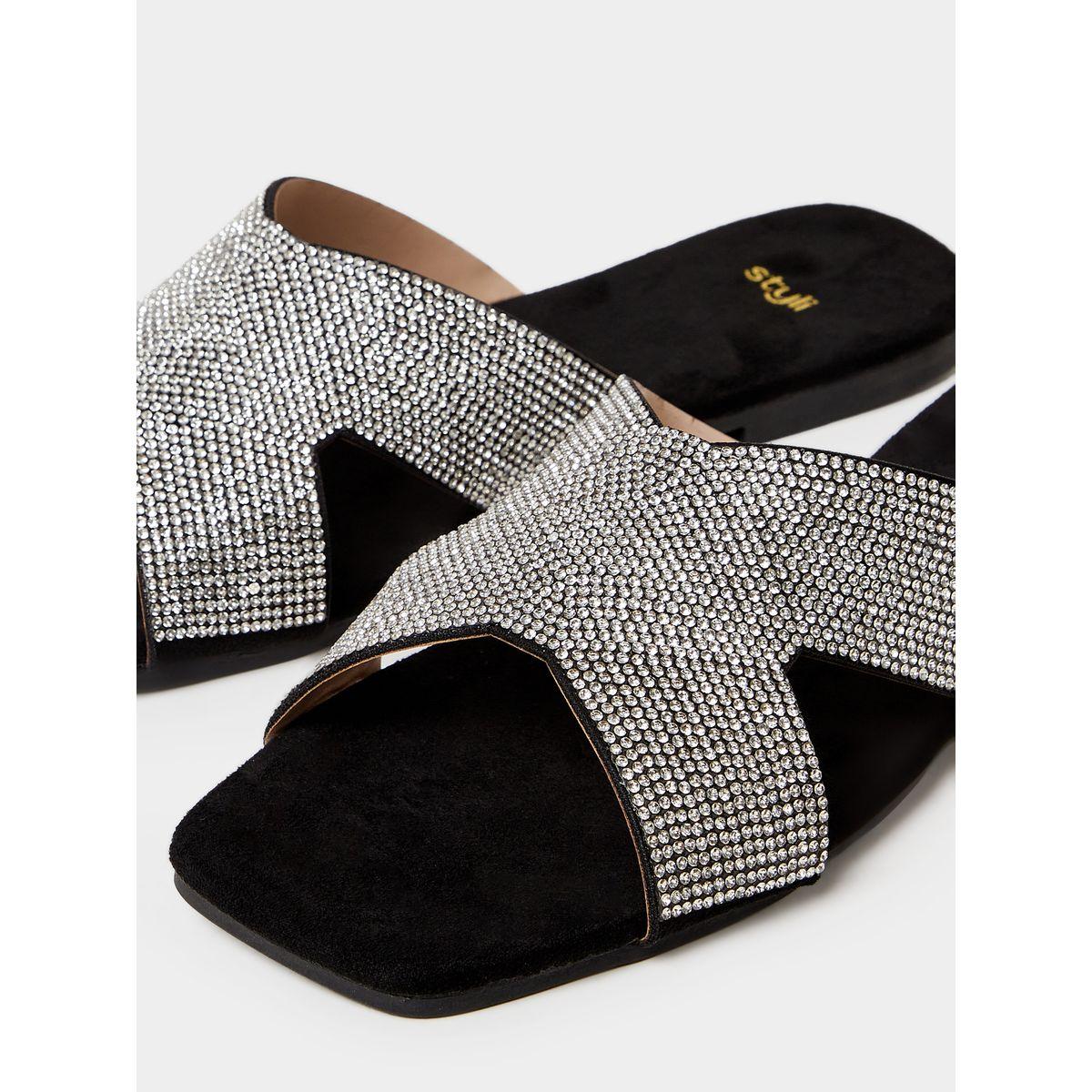 Styli Embellished Cross Strap Flat Sandal -women-shoes-sandals-flats-image-5