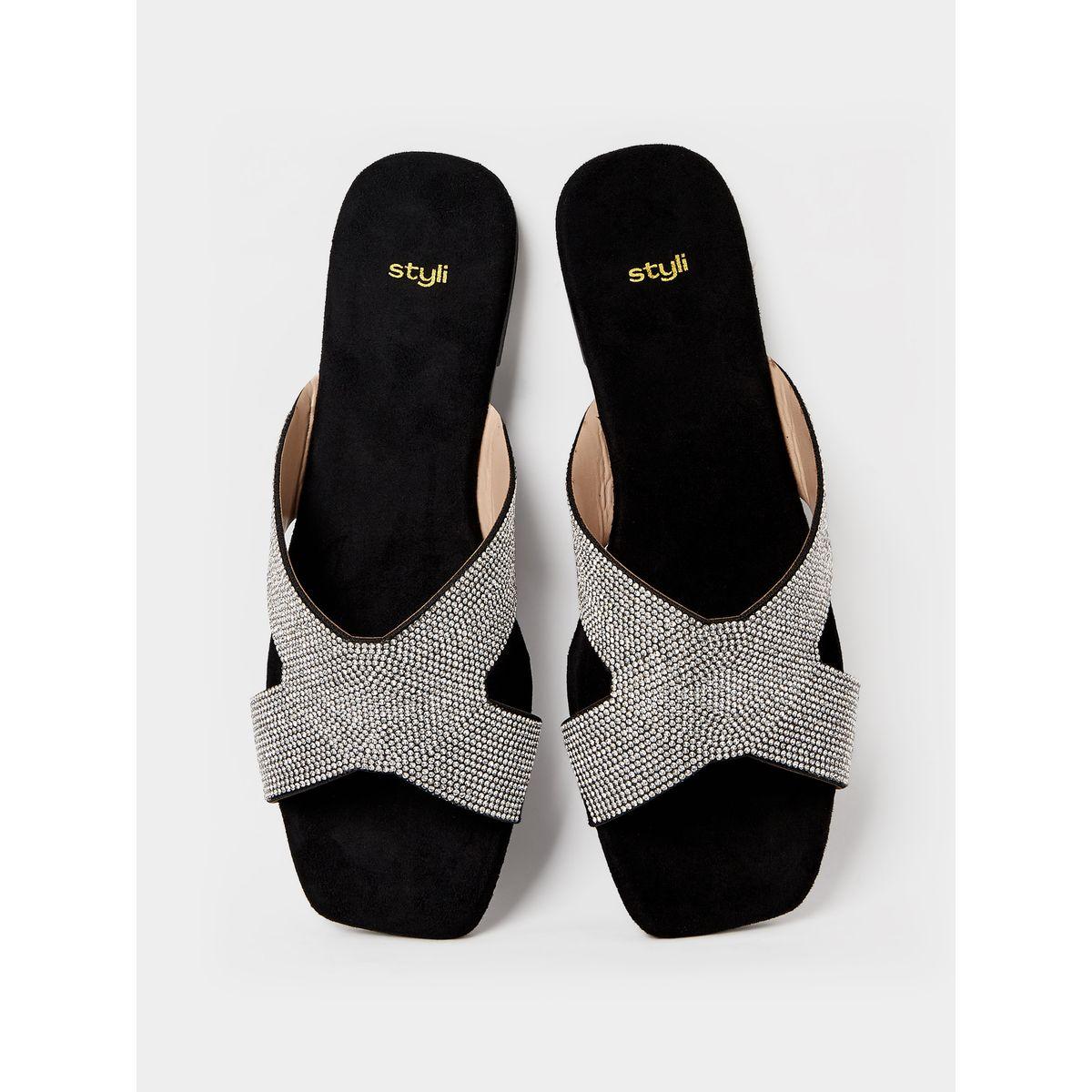 Styli Embellished Cross Strap Flat Sandal -women-shoes-sandals-flats-image-6