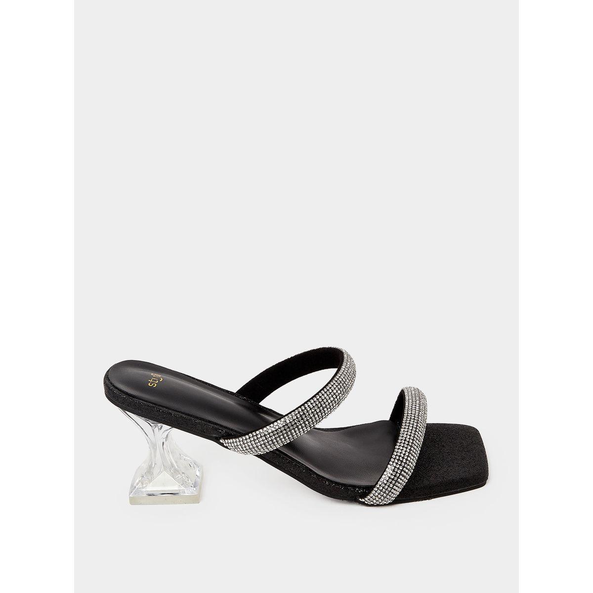 Styli Embellished Double Strap Block Heel Sandal-women-shoes-heels-image-1