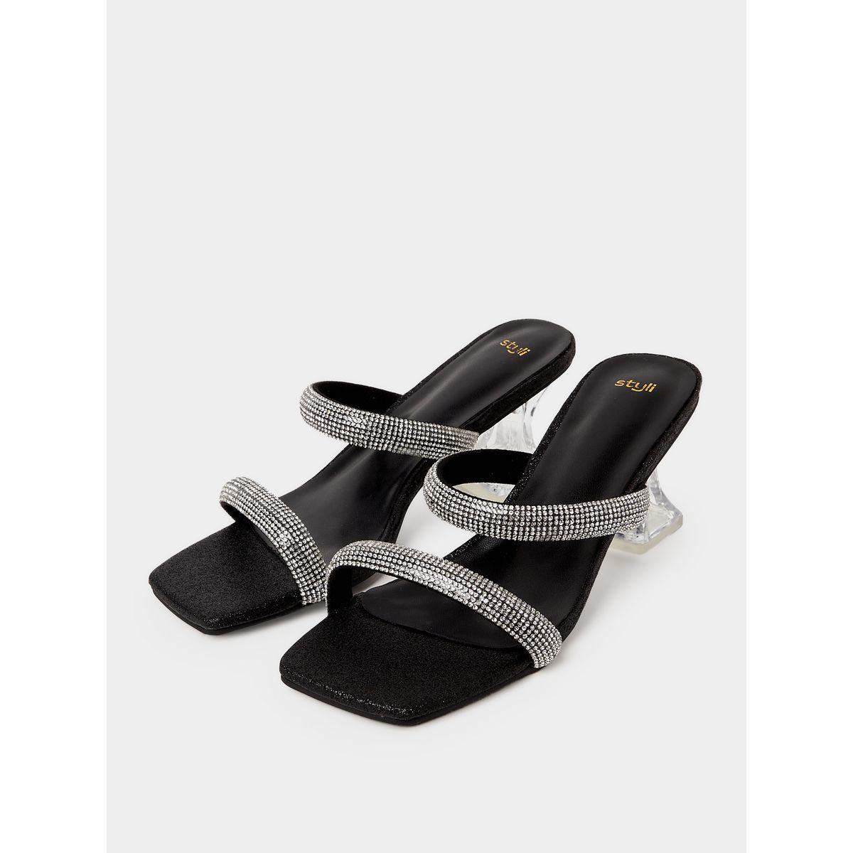 Styli Embellished Double Strap Block Heel Sandal-women-shoes-heels-image-3