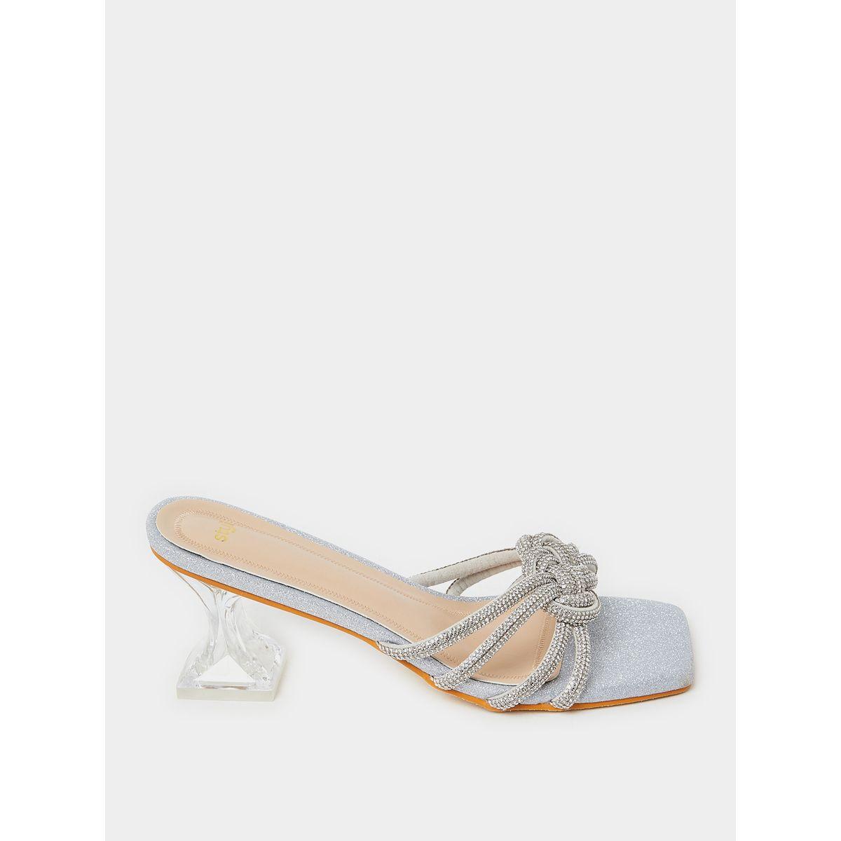 Styli Embellished Knot Shimmer Detail Heel Sandals-women-shoes-heels-image-1