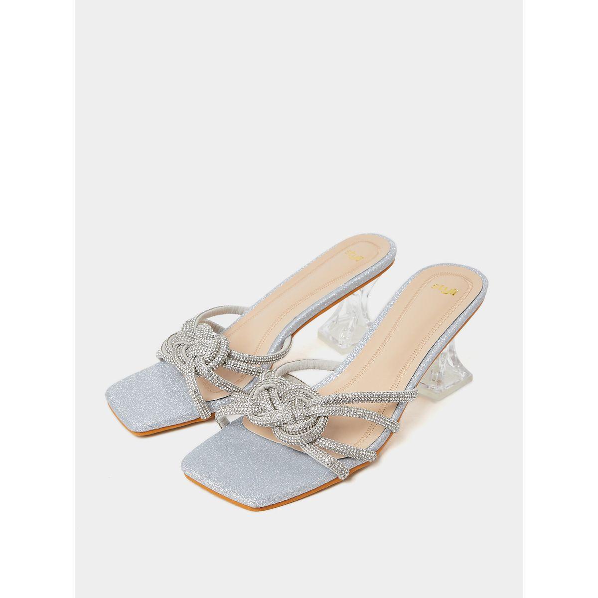 Styli Embellished Knot Shimmer Detail Heel Sandals-women-shoes-heels-image-3