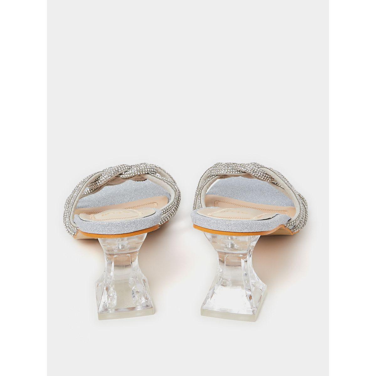 Styli Embellished Knot Shimmer Detail Heel Sandals-women-shoes-heels-image-4