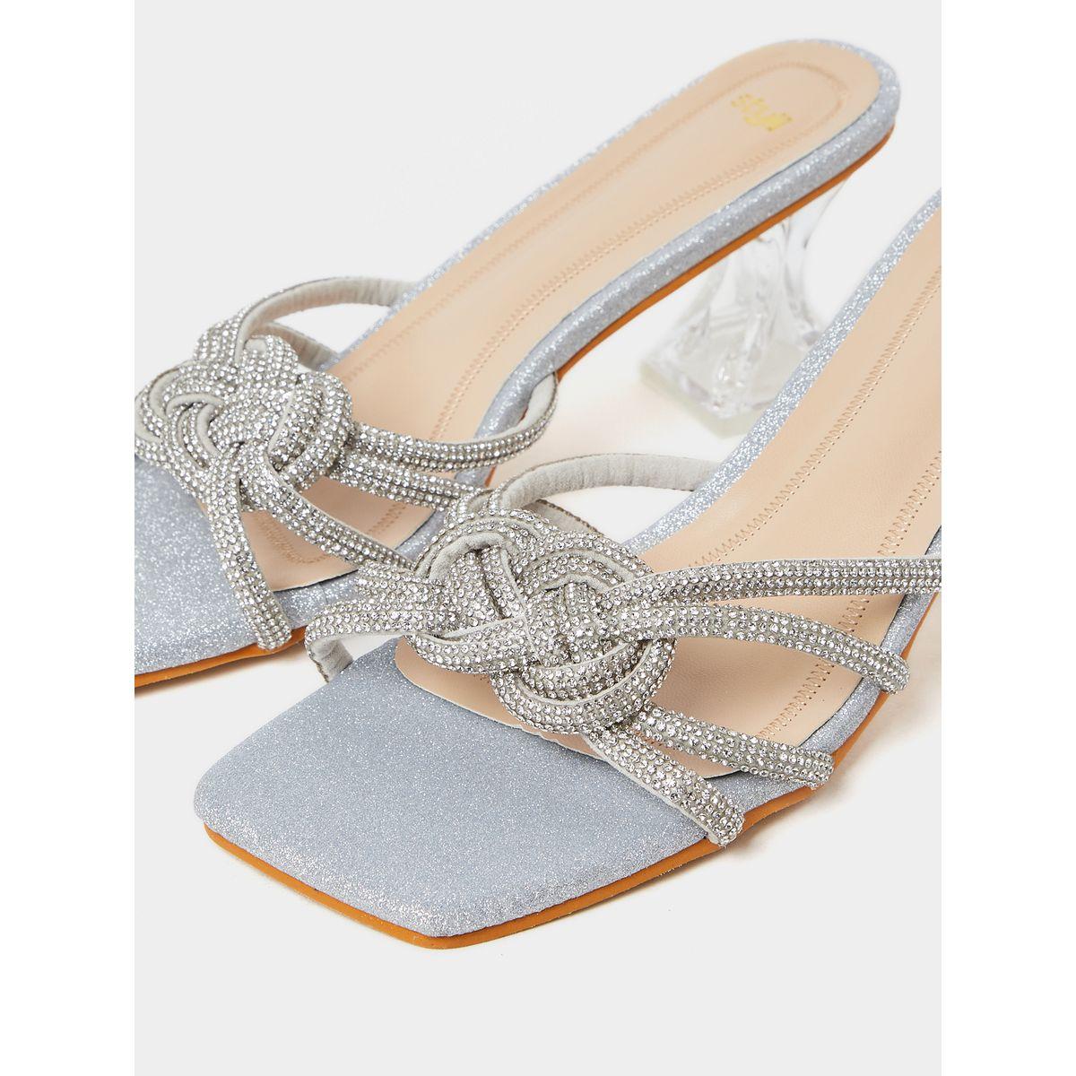 Styli Embellished Knot Shimmer Detail Heel Sandals-women-shoes-heels-image-5