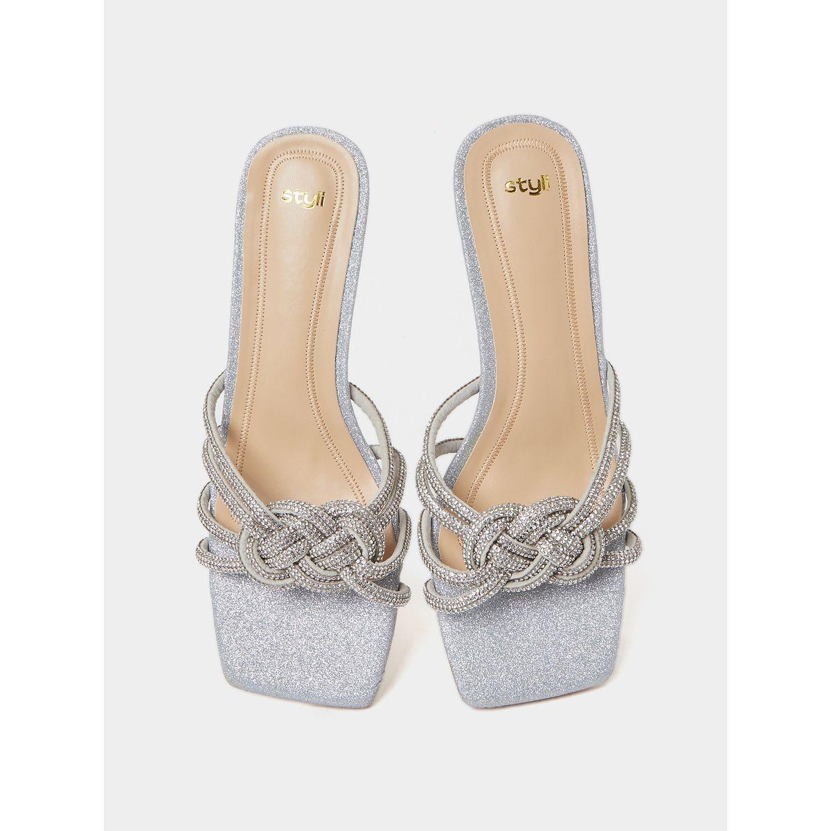 Styli Embellished Knot Shimmer Detail Heel Sandals-women-shoes-heels-image-6
