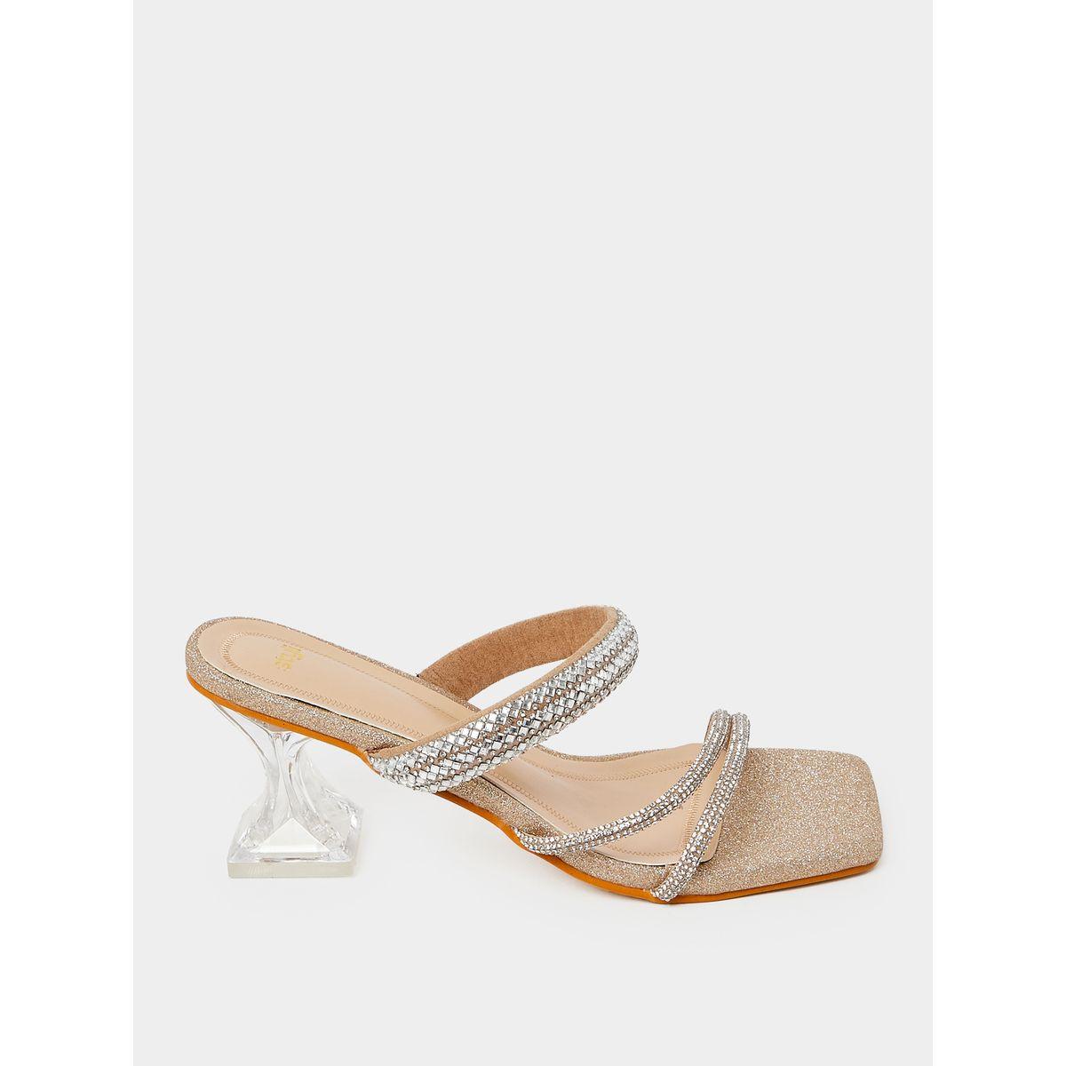 Styli Embellished Strap Detail Block Heel Sandals-women-shoes-heels-image-1