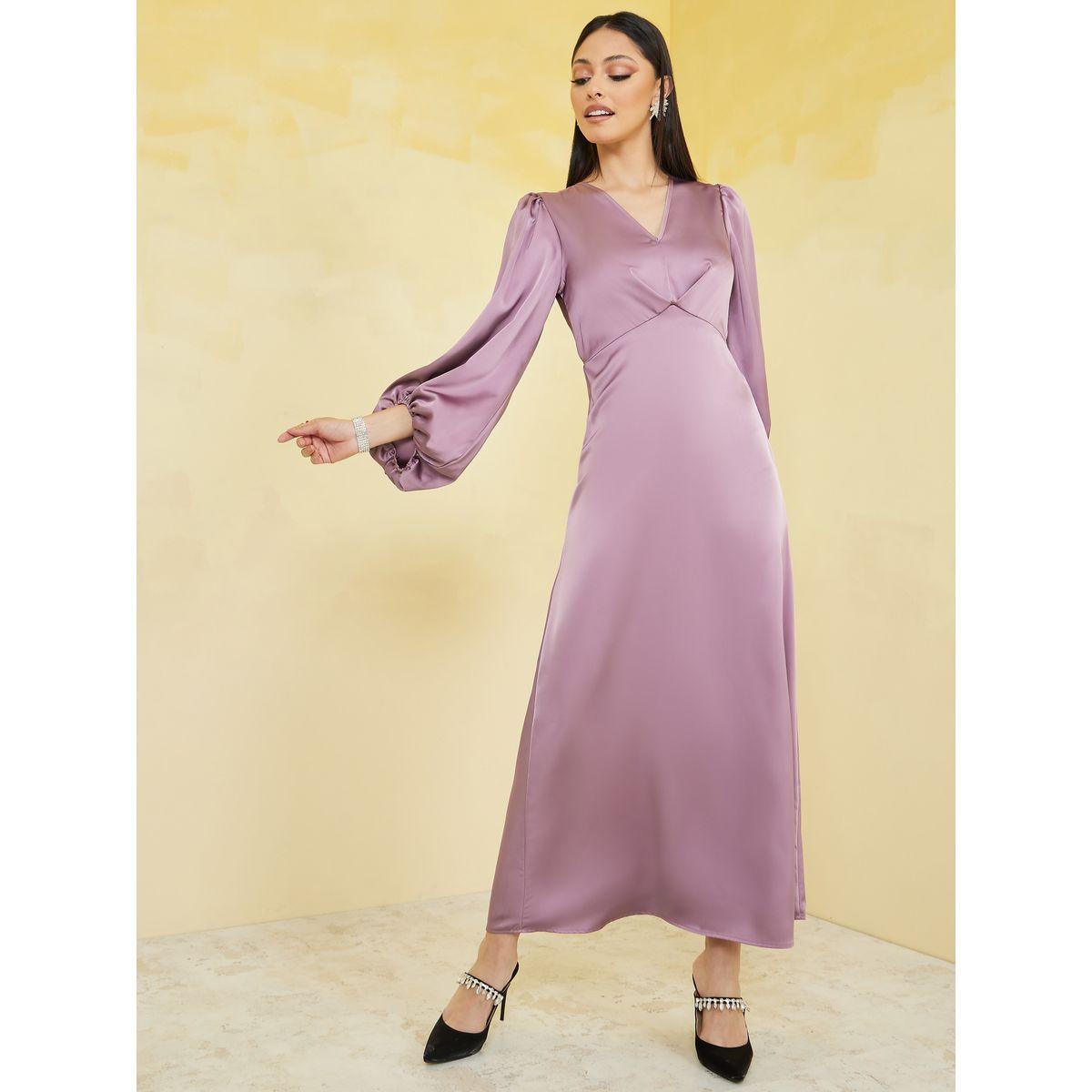 Styli Volume Sleeve Satin A-Line Maxi Dress-women-clothing-dresses-image-1