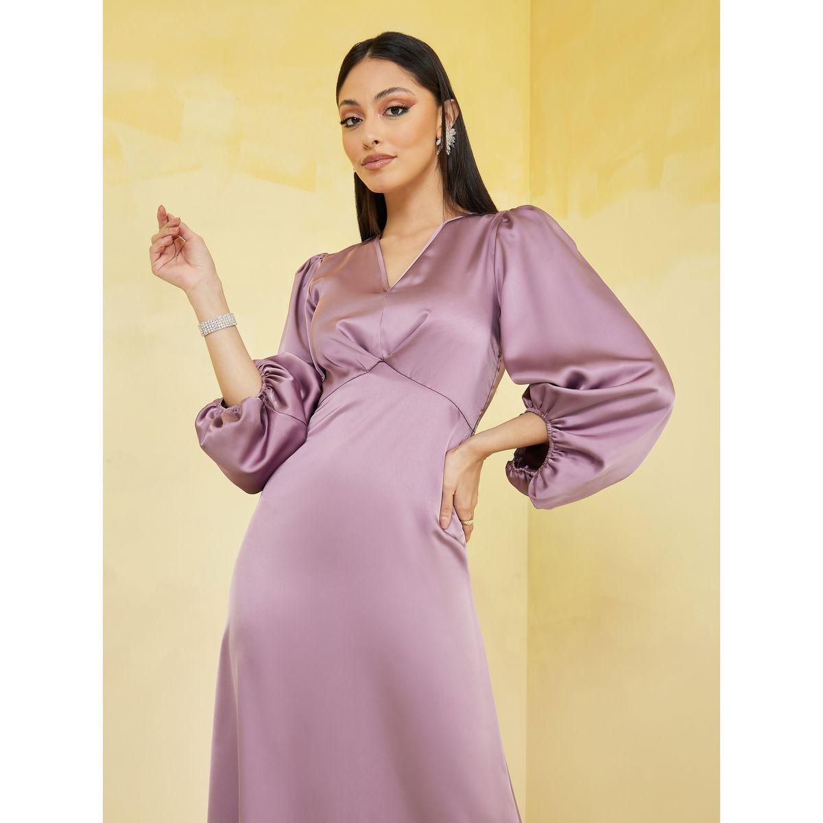 Styli Volume Sleeve Satin A-Line Maxi Dress-women-clothing-dresses-image-2