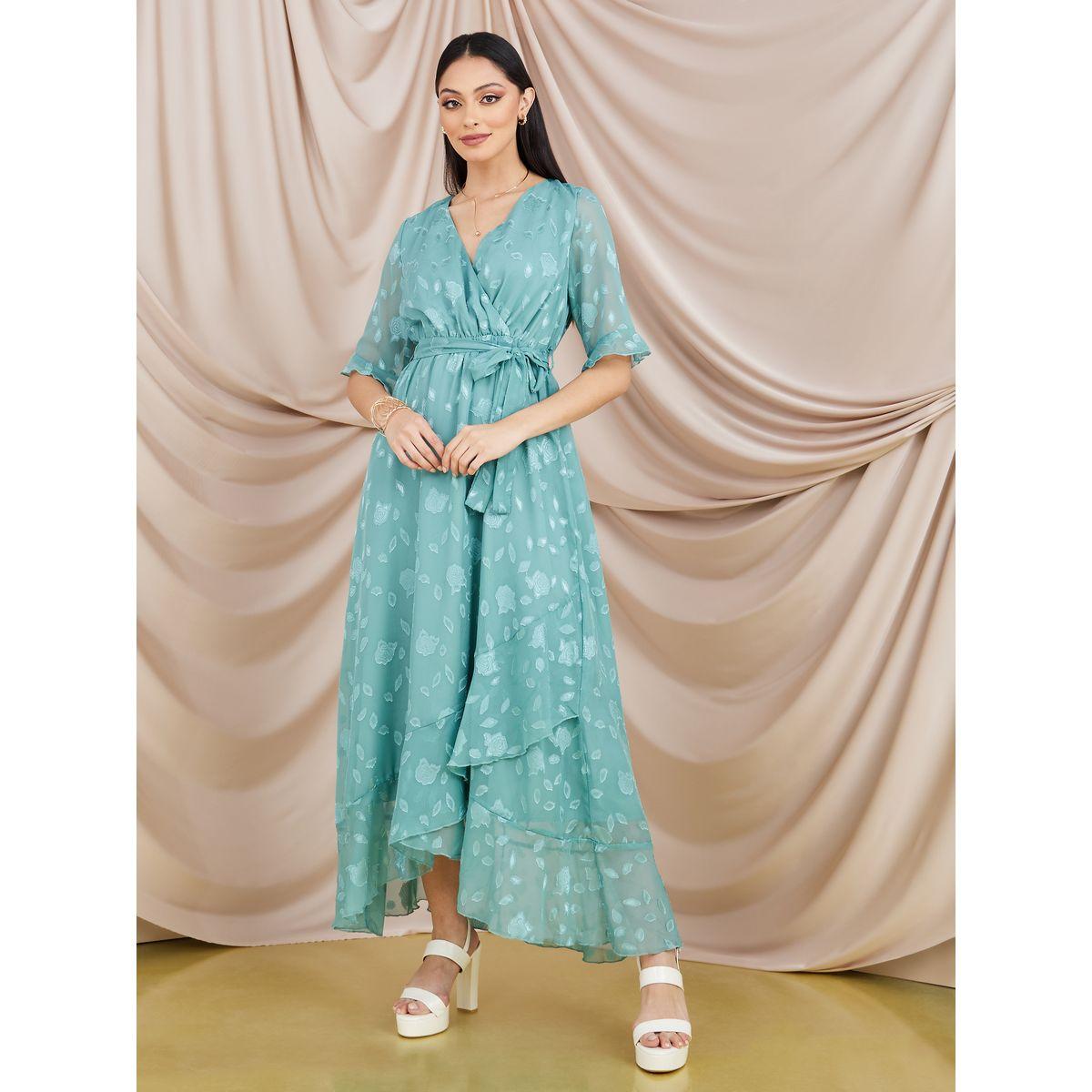 فستان طويل مزين بزهور بنسيج الجاكار-women-clothing-dresses-image-1