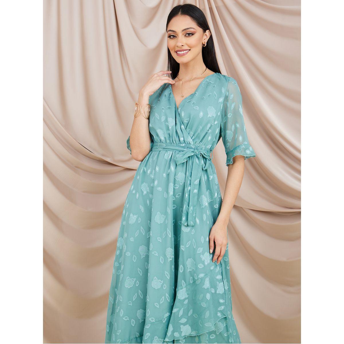فستان طويل مزين بزهور بنسيج الجاكار-women-clothing-dresses-image-2