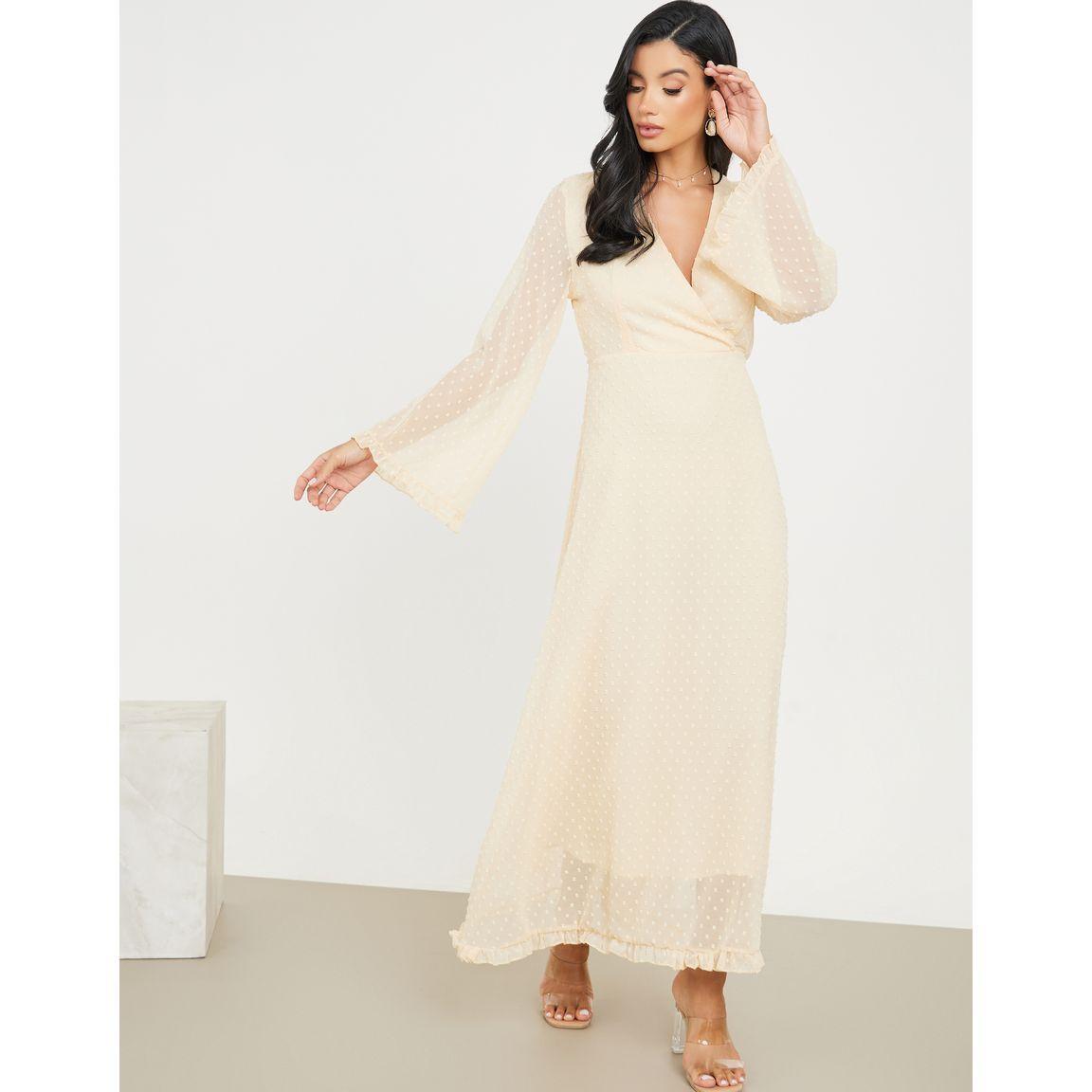 Styli Sheer Flute Sleeve Dobby Spot Wrap Front Maxi Dress-women-clothing-dresses-image-1