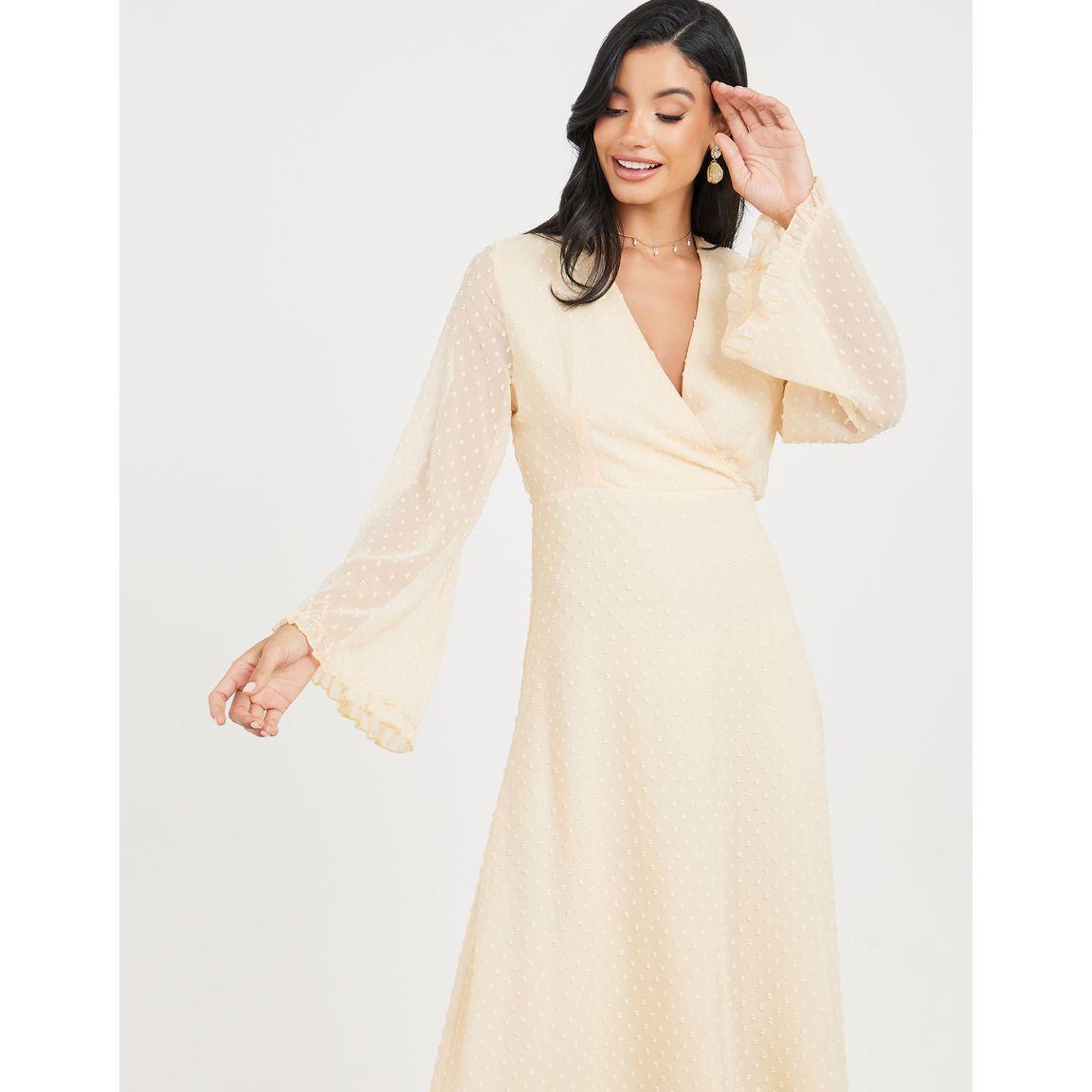 فستان طويل بنمط لف واكمام فلوت-women-clothing-dresses-image-2