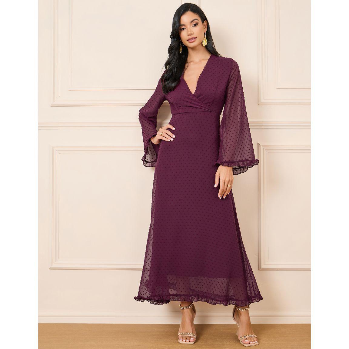 فستان طويل بنمط لف واكمام فلوت-women-clothing-dresses-image-1
