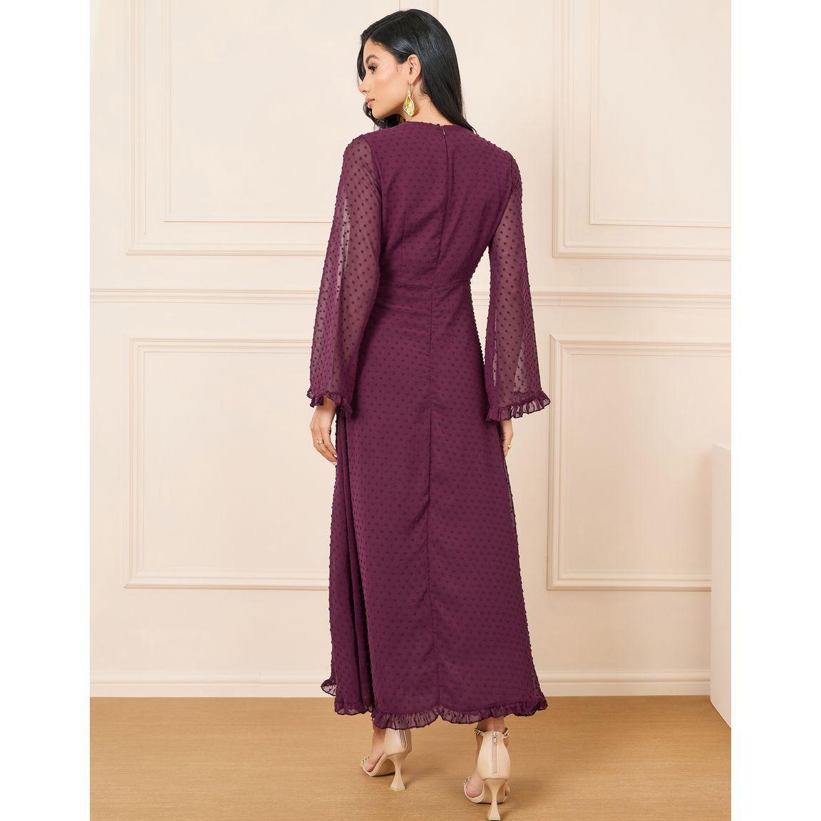 Styli Sheer Flute Sleeve Dobby Spot Wrap Front Maxi Dress-women-clothing-dresses-image-4