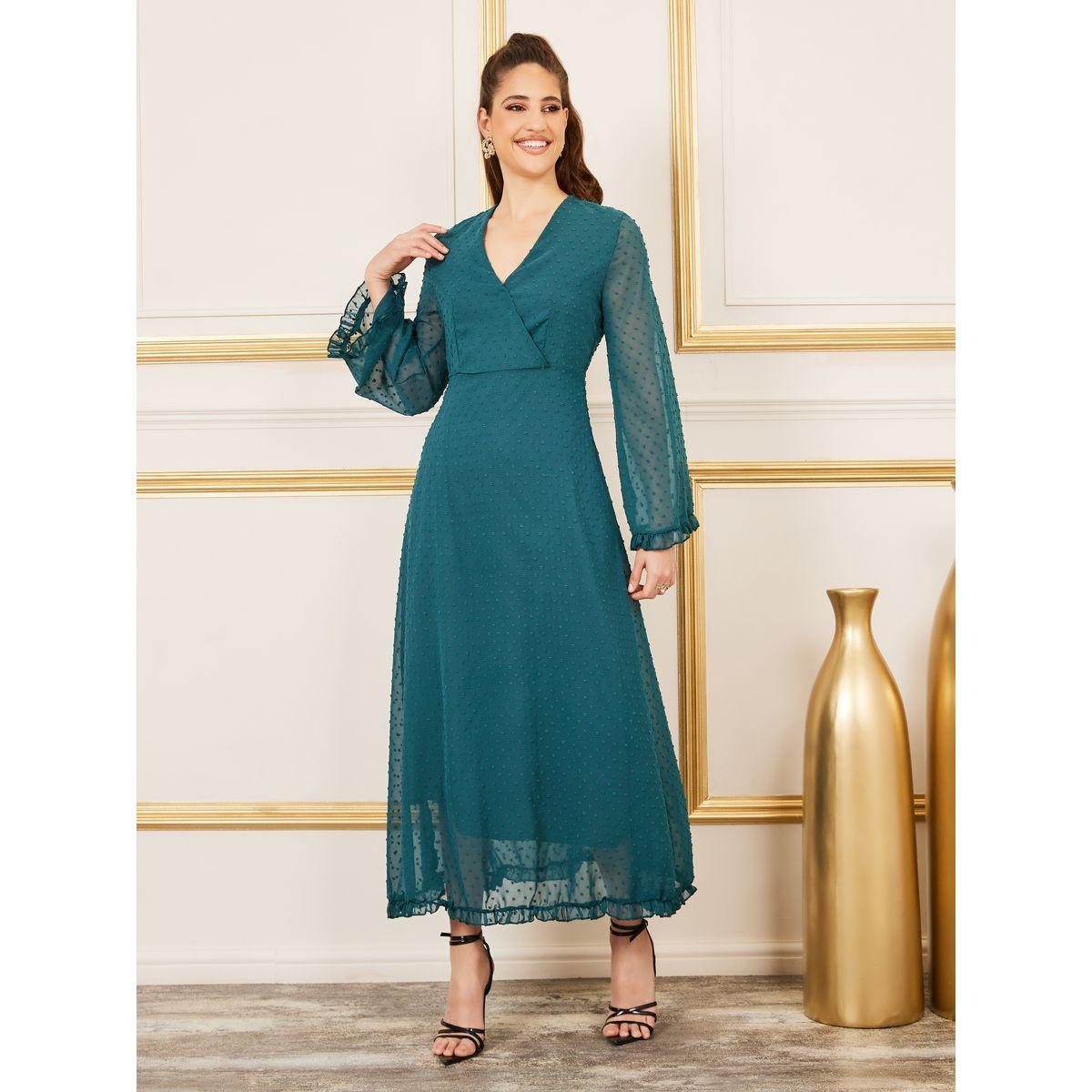 فستان ماكسي من ستيلي دوبي بتريم مكشكش على شكل أ لاين-women-clothing-dresses-image-1
