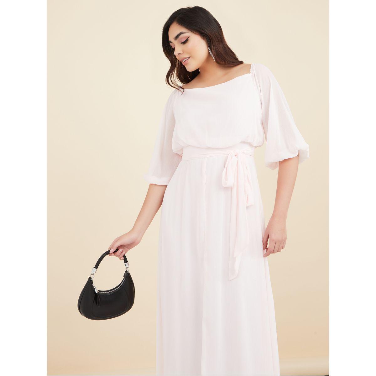 Styli Square Neck A-Line Maxi Dress with Tie Belt-women-clothing-dresses-image-2