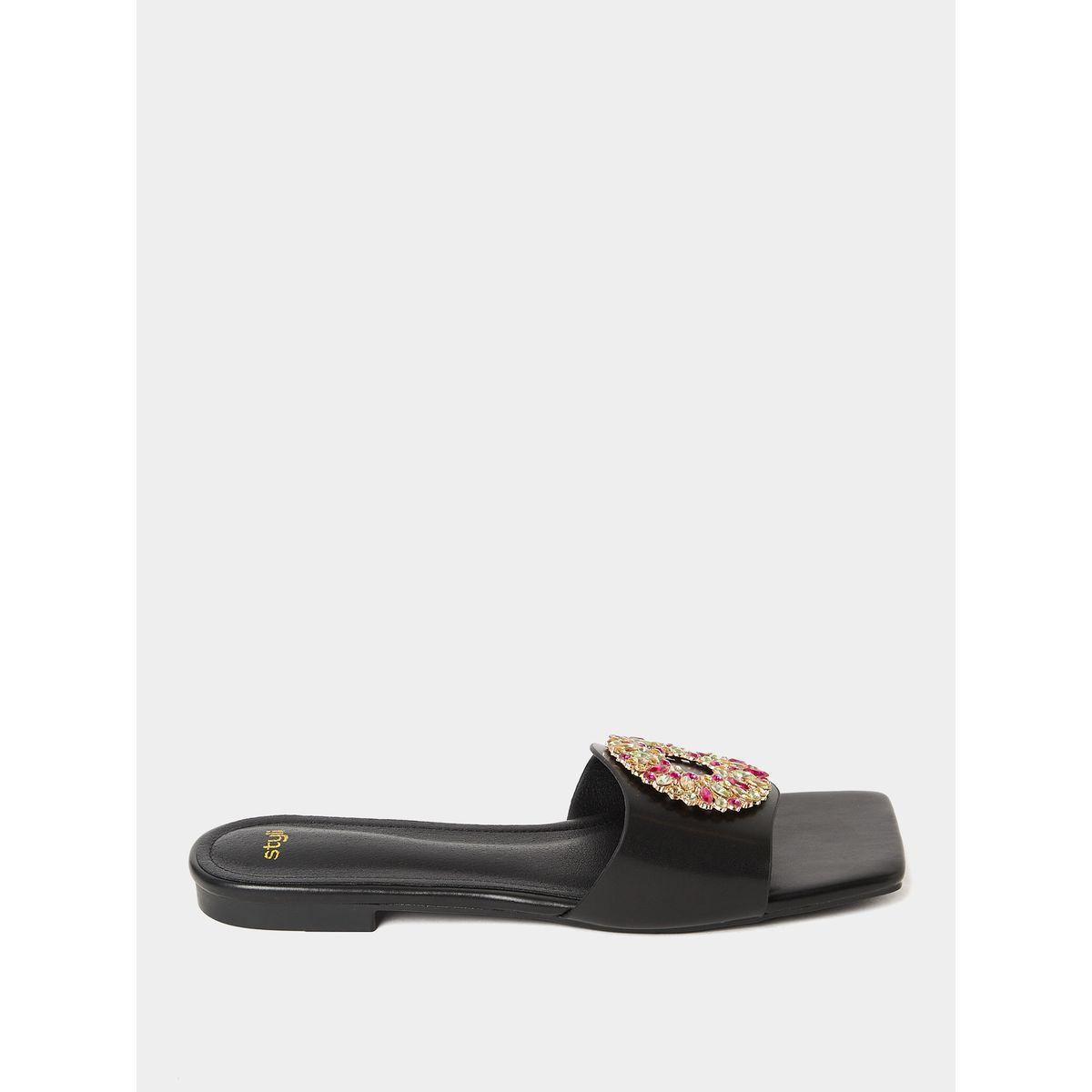 Styli Rhinestone Embellished Flat Sandals-women-shoes-sandals-flats-image-2