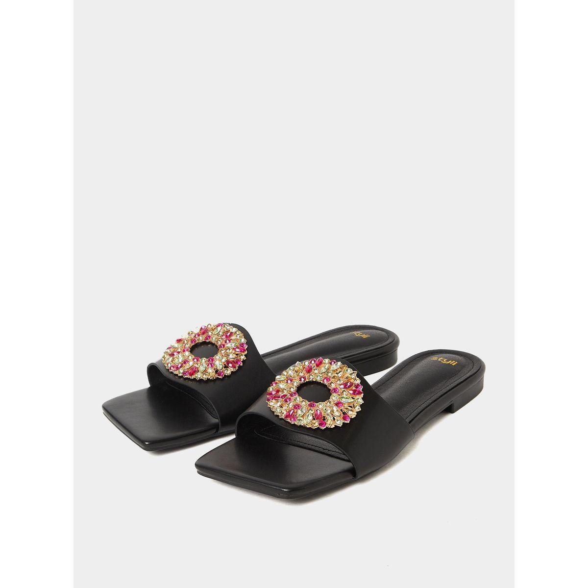Styli Rhinestone Embellished Flat Sandals-women-shoes-sandals-flats-image-3
